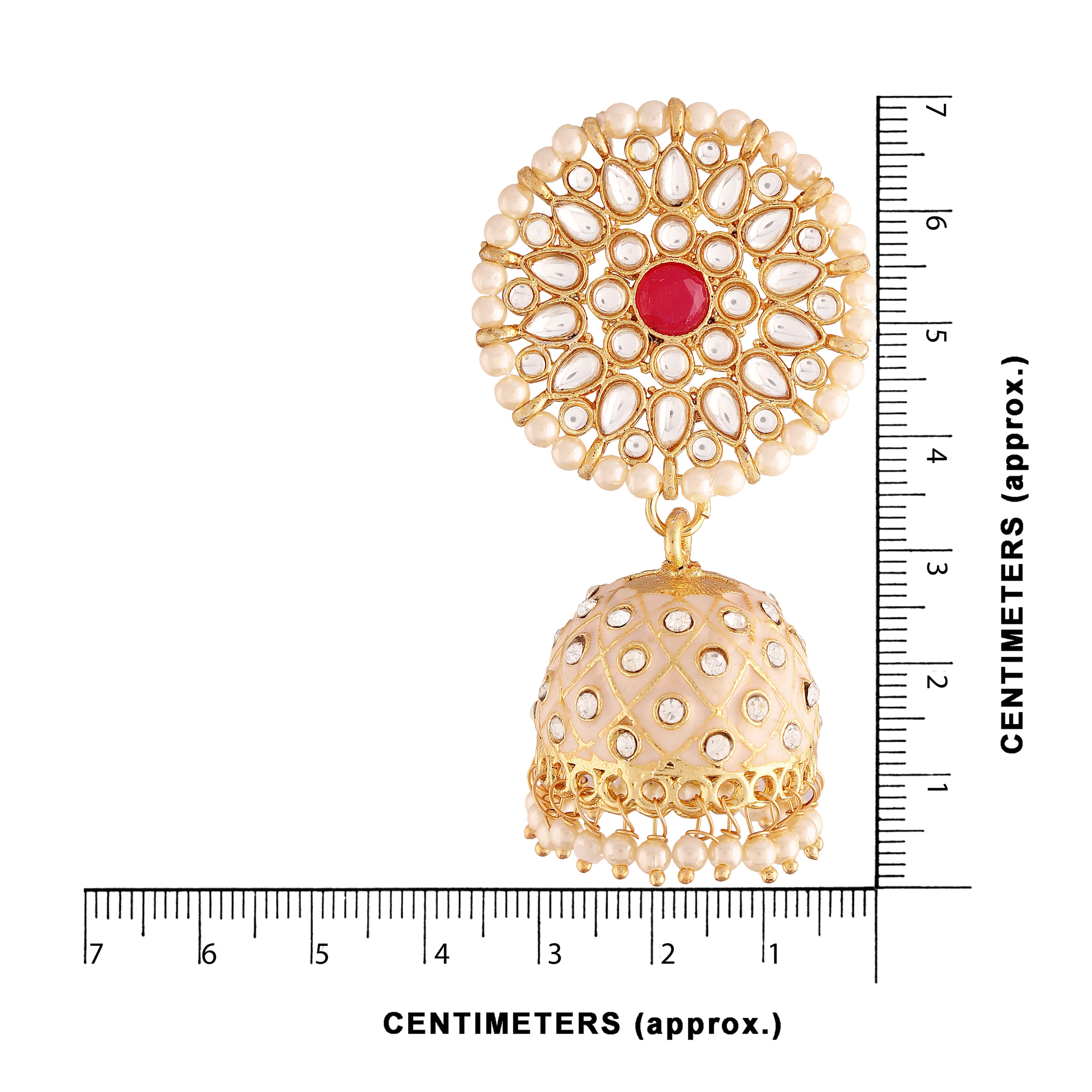 Women's 18k gold plated floral handcrafted cream meenakari jhumka earring e2925cr - I Jewels