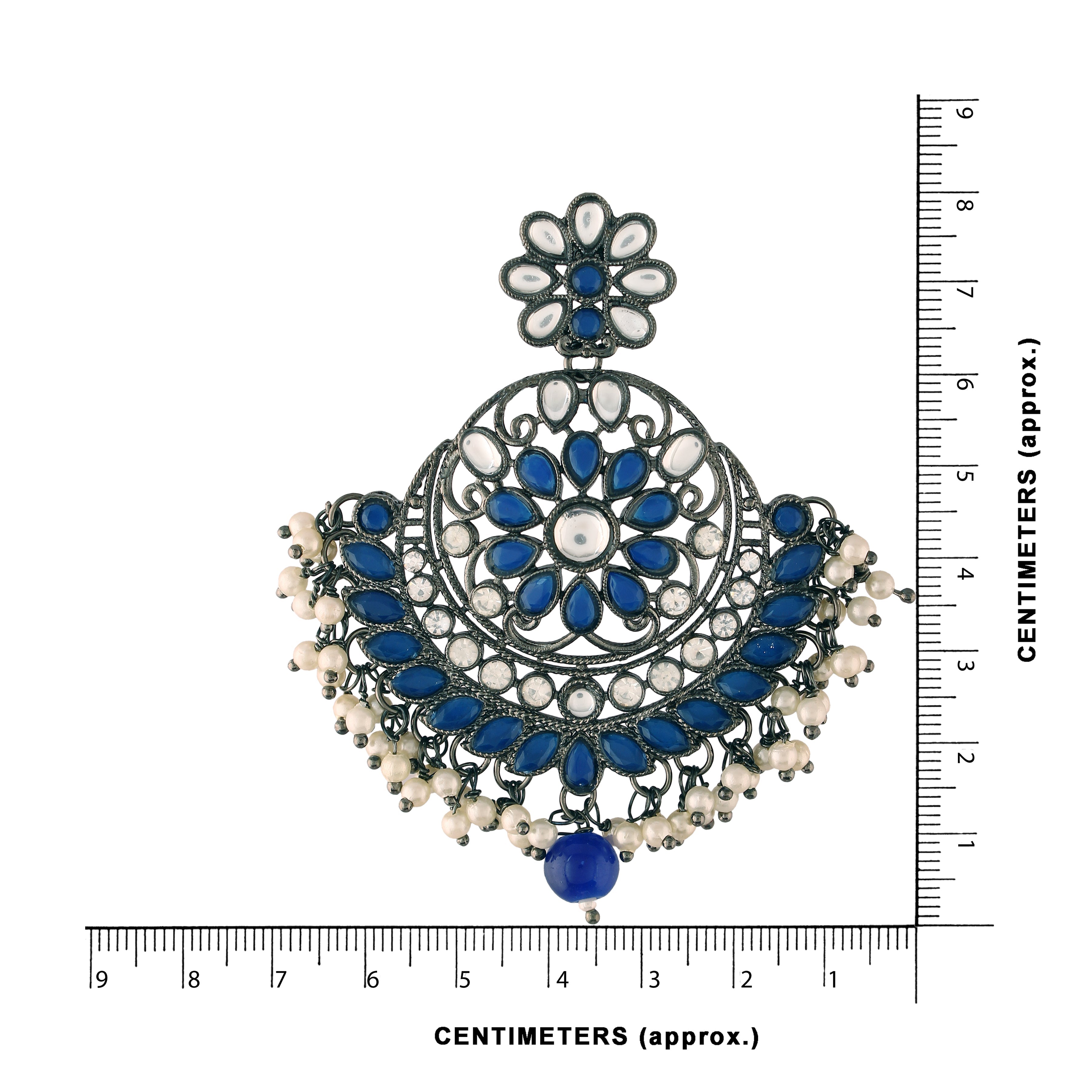 Women's I Jewels 18K Silver Oxidised Traditional Kundan & Stone Studded Chandbali Earrings (E2947Zbl) - I Jewels