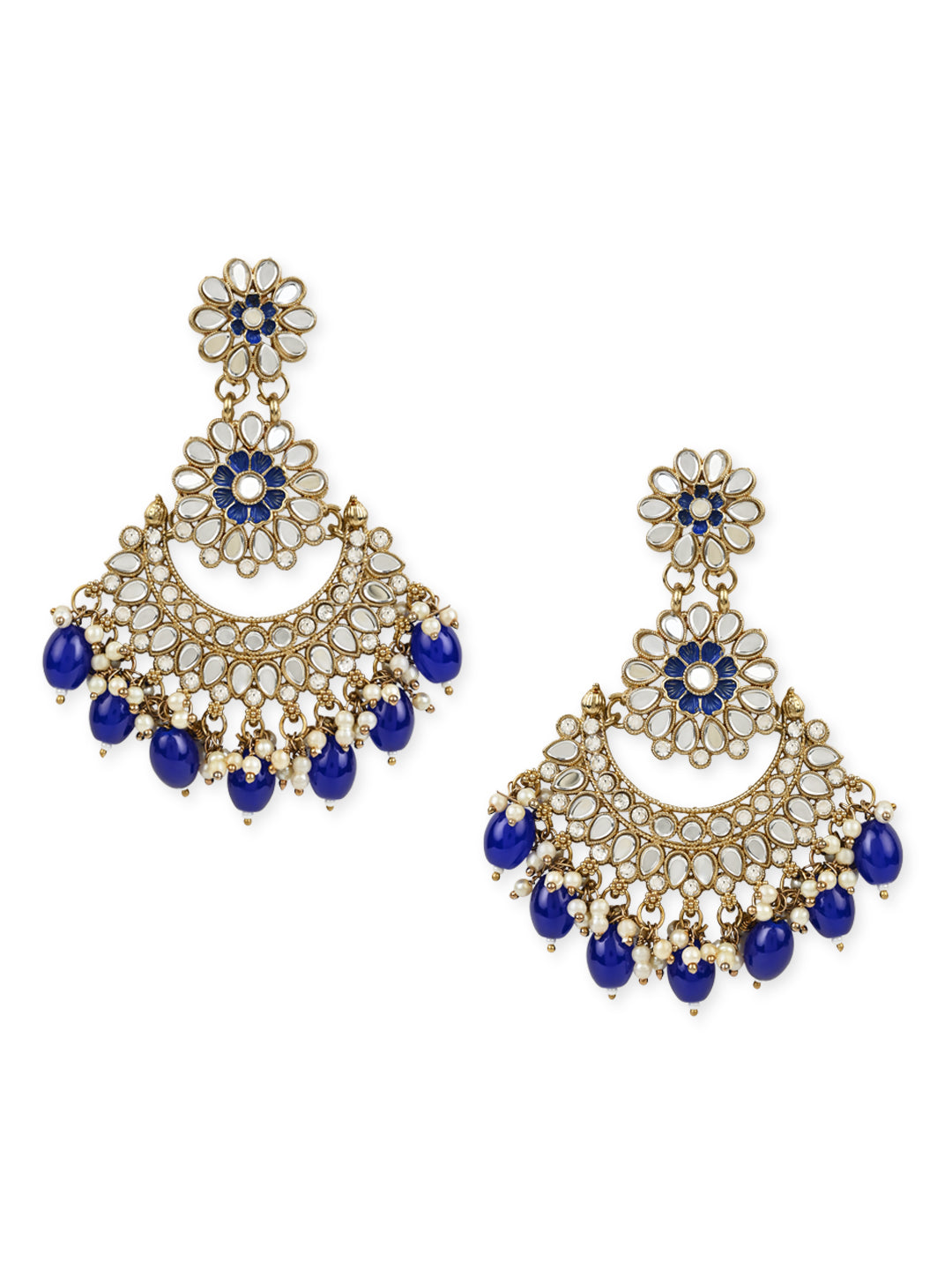 Women's I Jewels 18K Gold Plated Traditional Meenakari Kundan & Stone Studded Chandbali Earrings (E2948Bl) - I Jewels