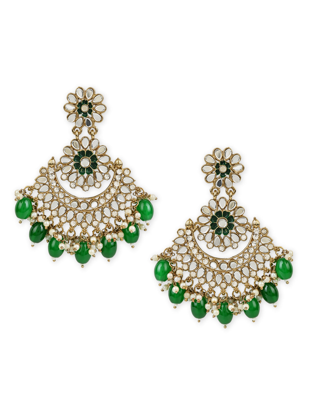 Women's I Jewels 18K Gold Plated Traditional Meenakari Kundan & Stone Studded Chandbali Earrings (E2948G) - I Jewels