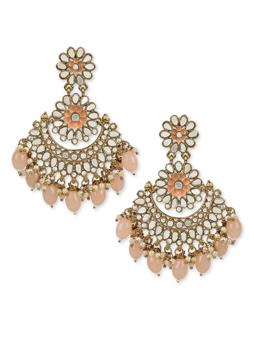 Women's I Jewels 18K Gold Plated Traditional Meenakari Kundan & Stone Studded Chandbali Earrings (E2948Pe) - I Jewels