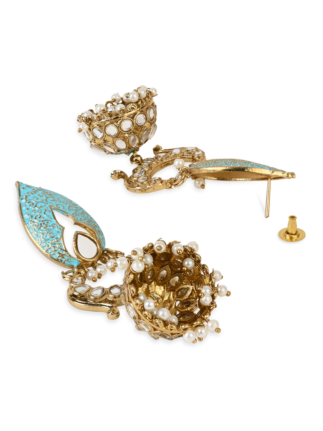 Women's I Jewels 18K Gold Plated Traditional Meenakari Kundan & Stone Studded Jhumka Earrings (E2949Bl) - I Jewels