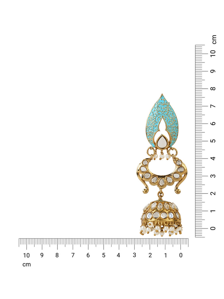 Women's I Jewels 18K Gold Plated Traditional Meenakari Kundan & Stone Studded Jhumka Earrings (E2949Bl)