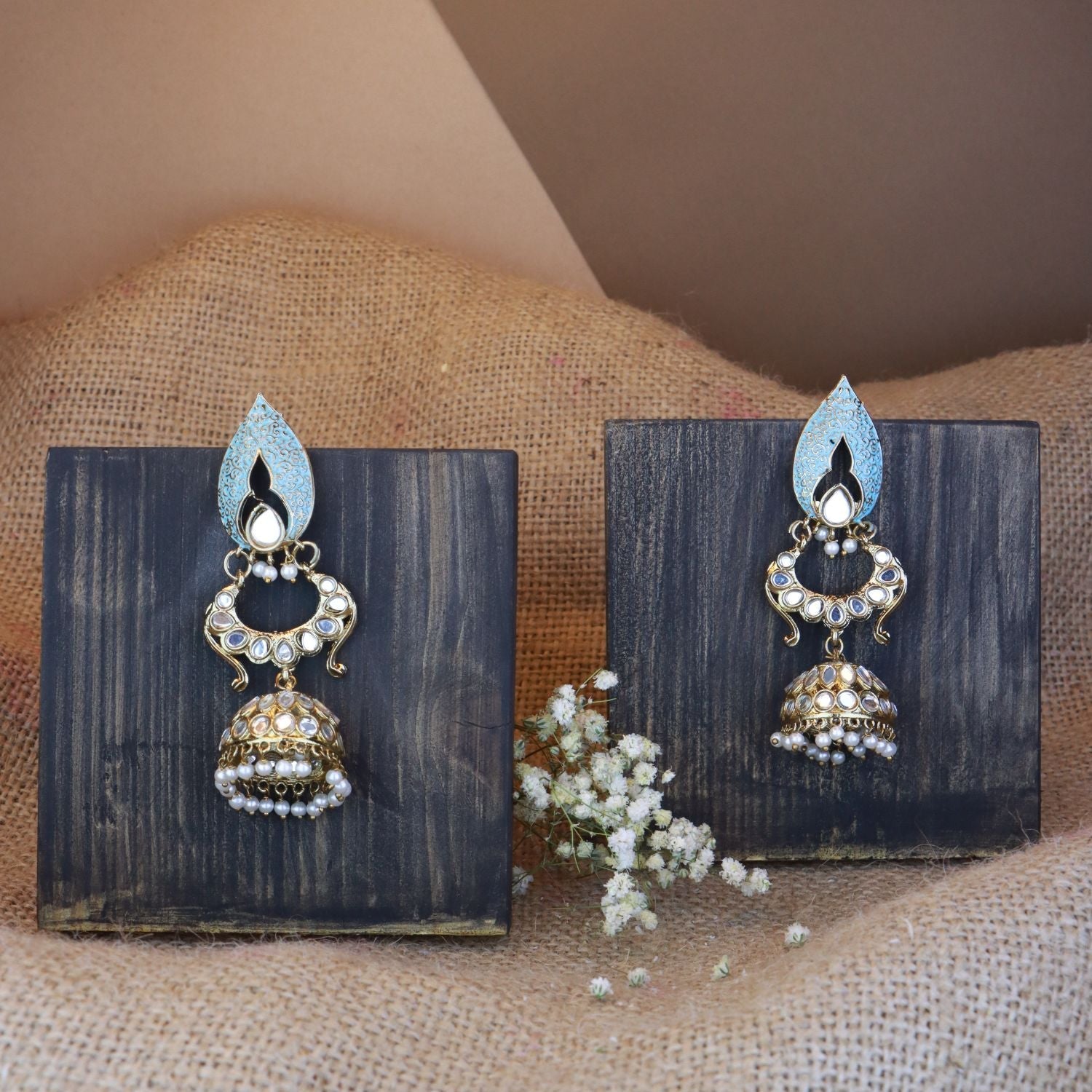 Women's I Jewels 18K Gold Plated Traditional Meenakari Kundan & Stone Studded Jhumka Earrings (E2949Bl)