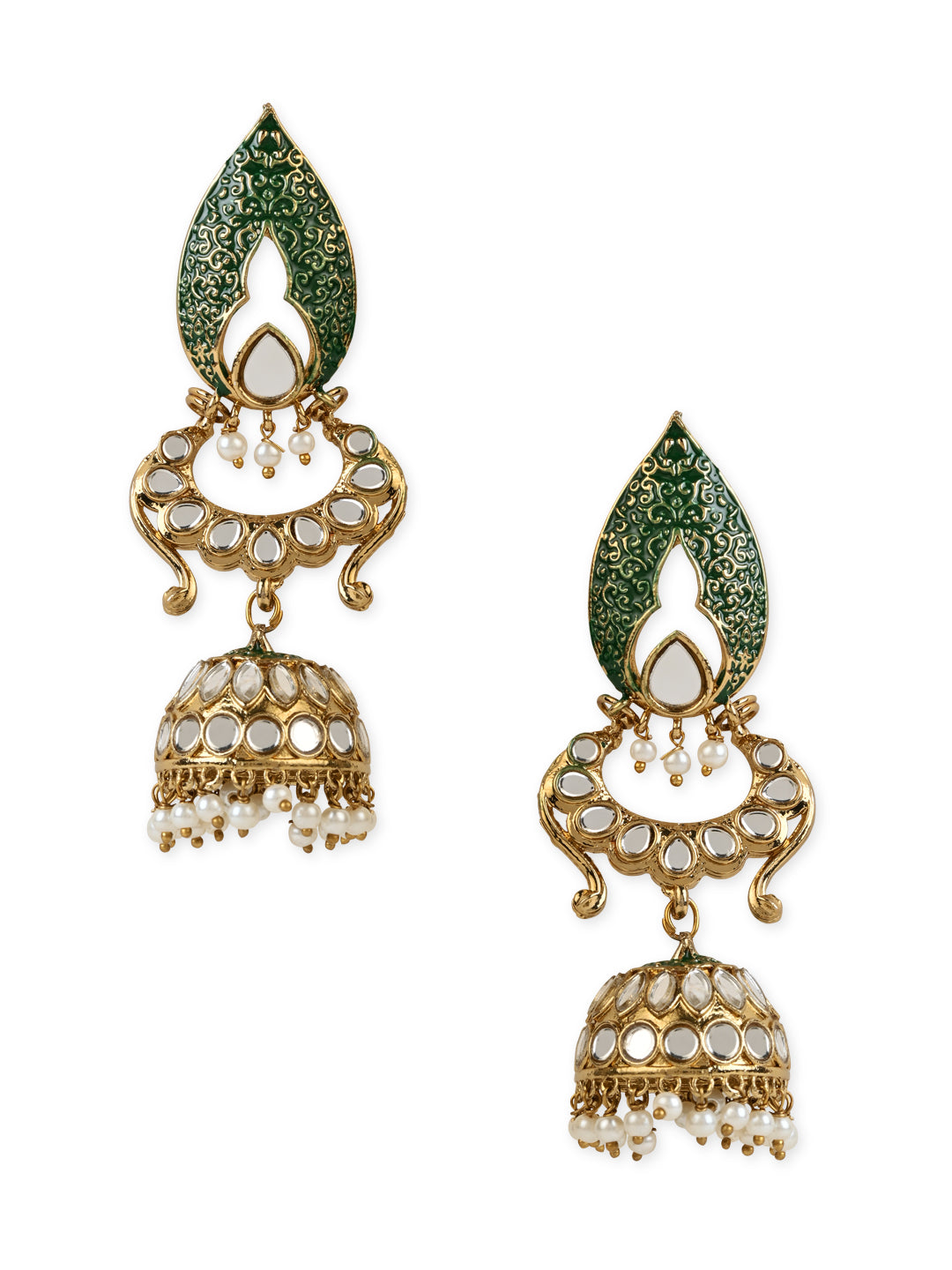 Women's I Jewels 18K Gold Plated Traditional Meenakari Kundan & Stone Studded Jhumka Earrings (E2949G) - I Jewels