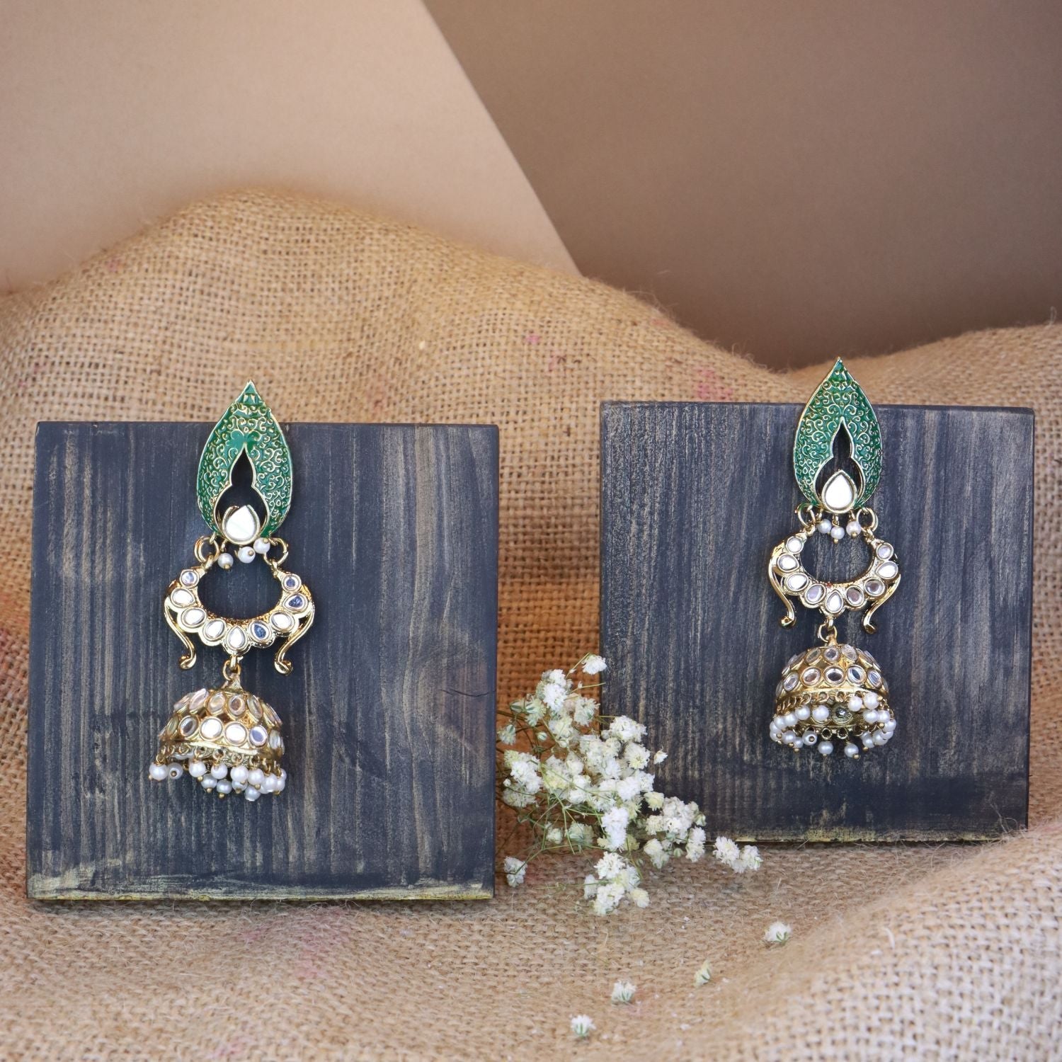 Women's I Jewels 18K Gold Plated Traditional Meenakari Kundan & Stone Studded Jhumka Earrings (E2949G) - I Jewels