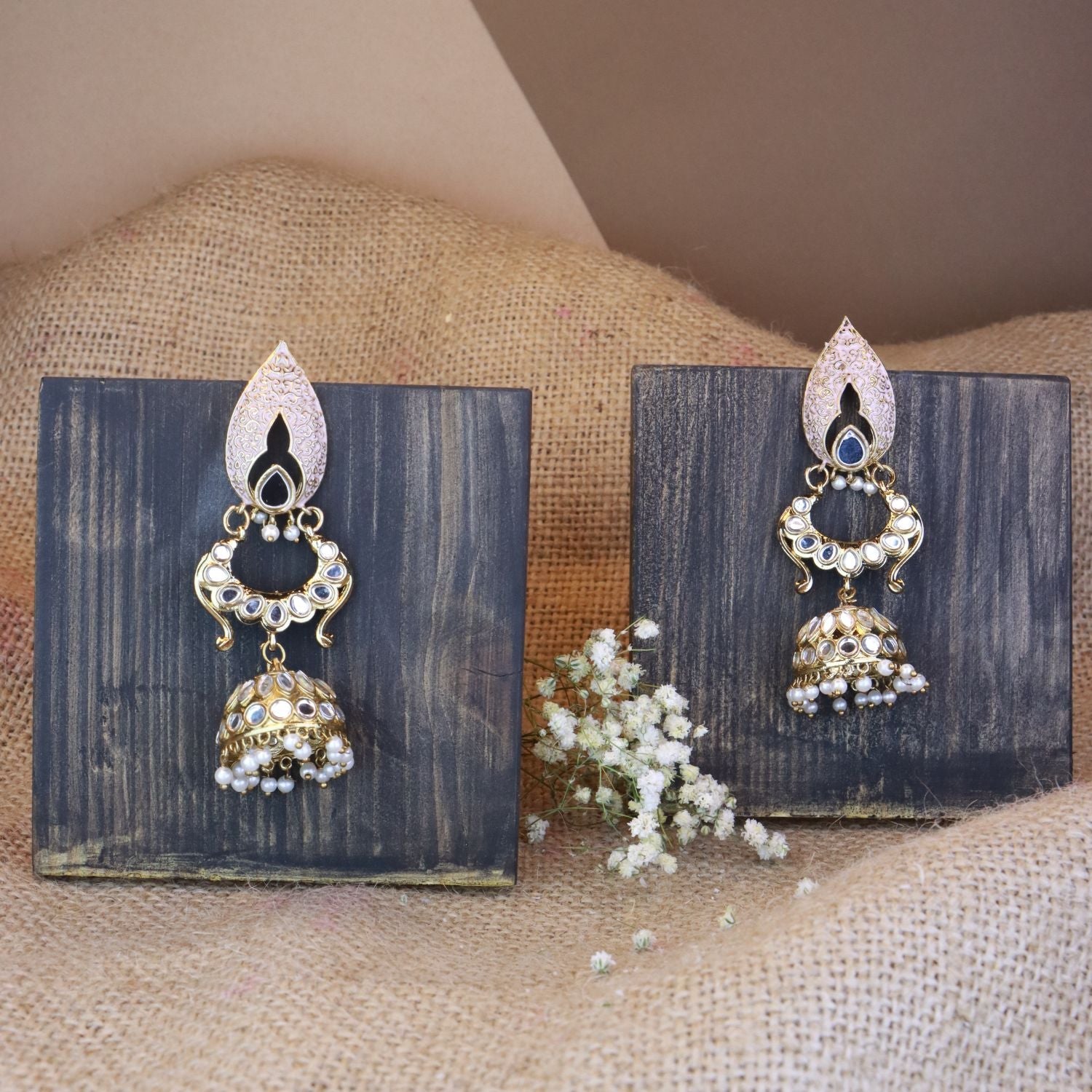 Women's I Jewels 18K Gold Plated Traditional Meenakari Kundan & Stone Studded Jhumka Earrings (E2949Pe) - I Jewels
