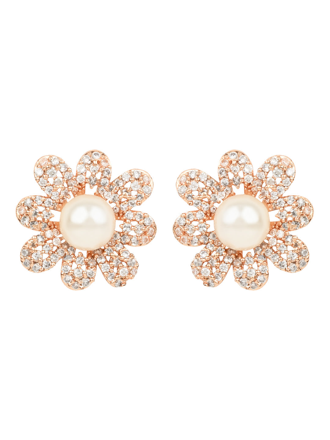 Women's I Jewels Valentine'S Special Rose Gold-Plated & White Floral Studs Earrings (E2974) - I Jewels
