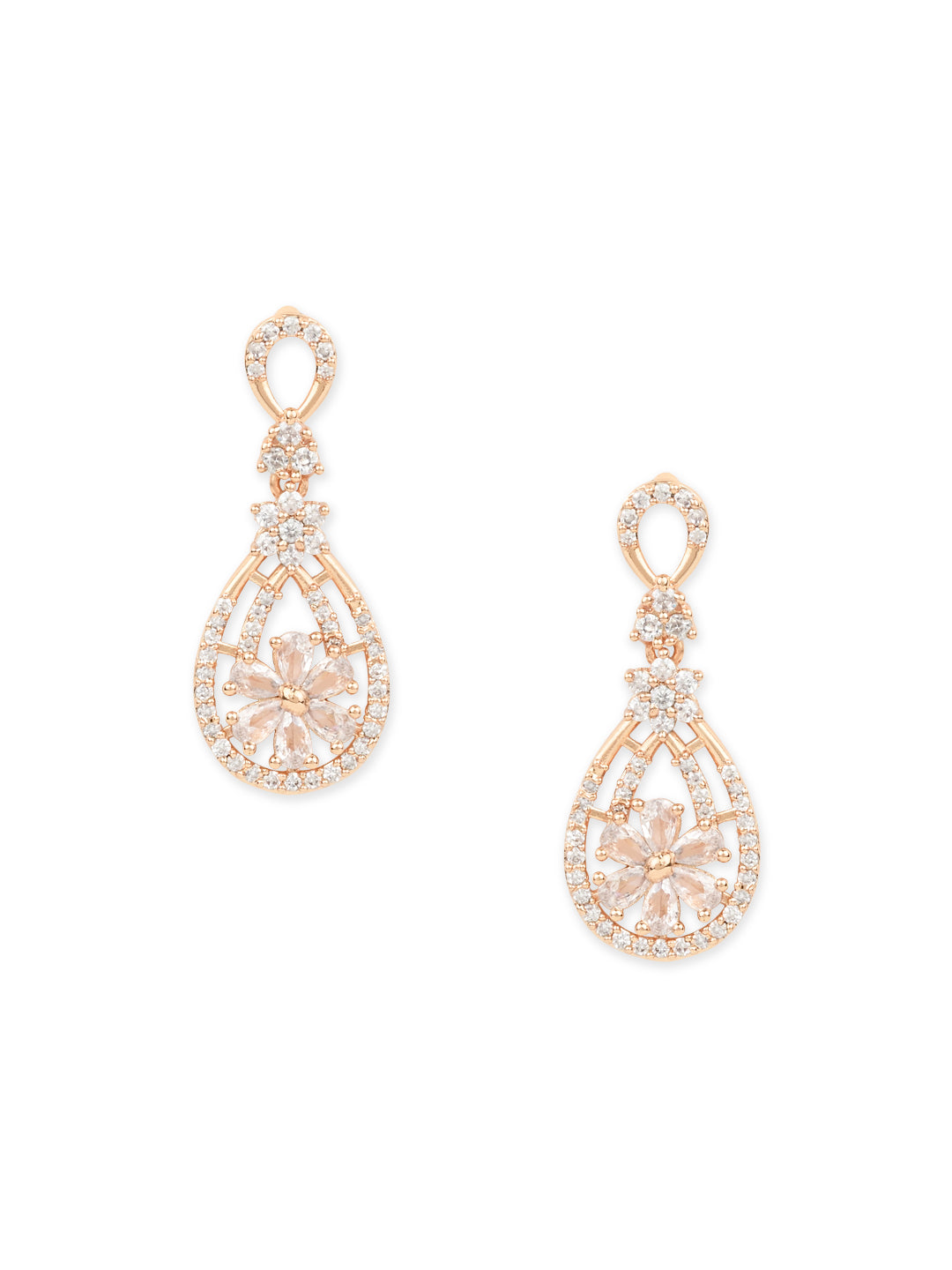 Women's I Jewels Valentine'S Special Rose Gold Plated & White Ad Studded Drop Earrings (E2976) - I Jewels