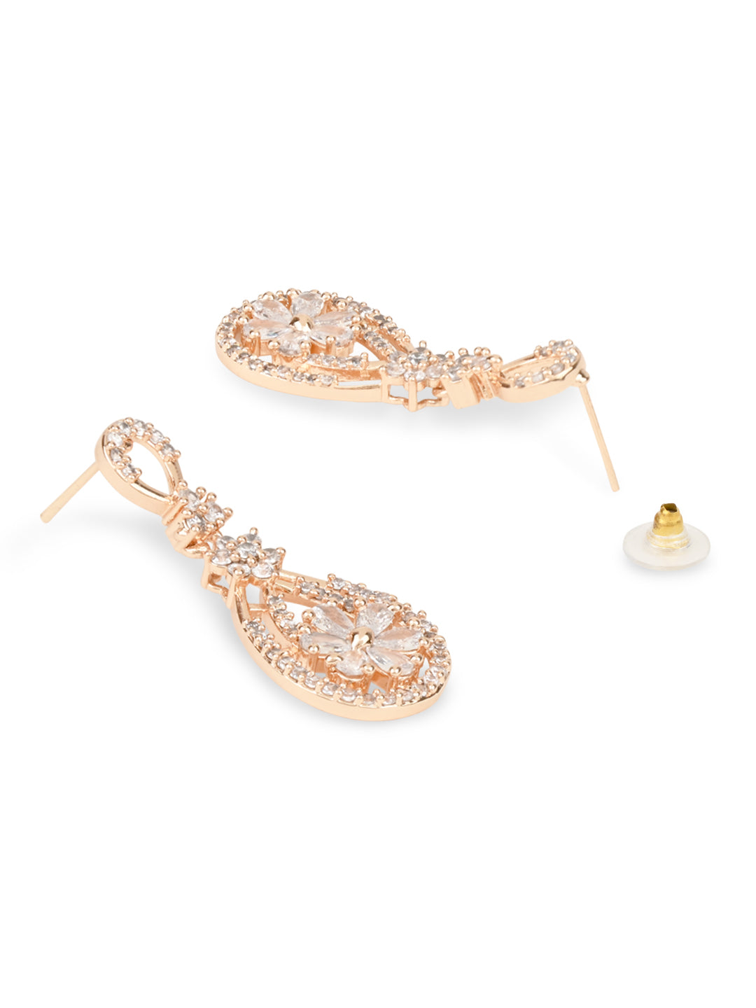 Women's I Jewels Valentine'S Special Rose Gold Plated & White Ad Studded Drop Earrings (E2976) - I Jewels