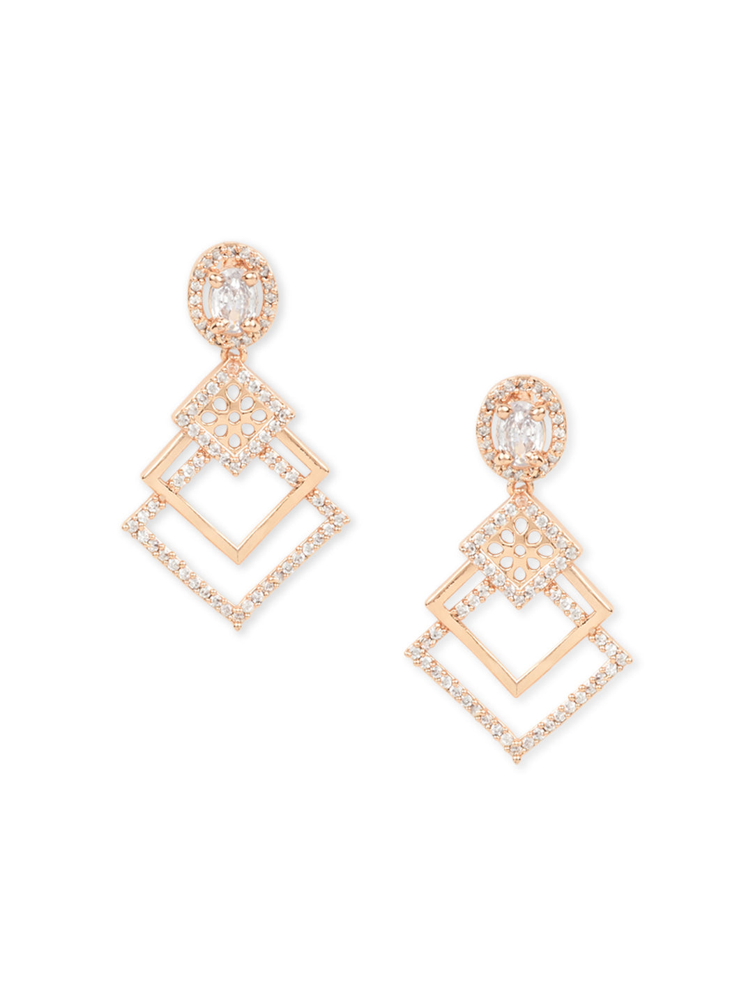 Women's I Jewels Valentine'S Special Rose Gold Plated & White Ad Studded Drop Earrings (E2977) - I Jewels