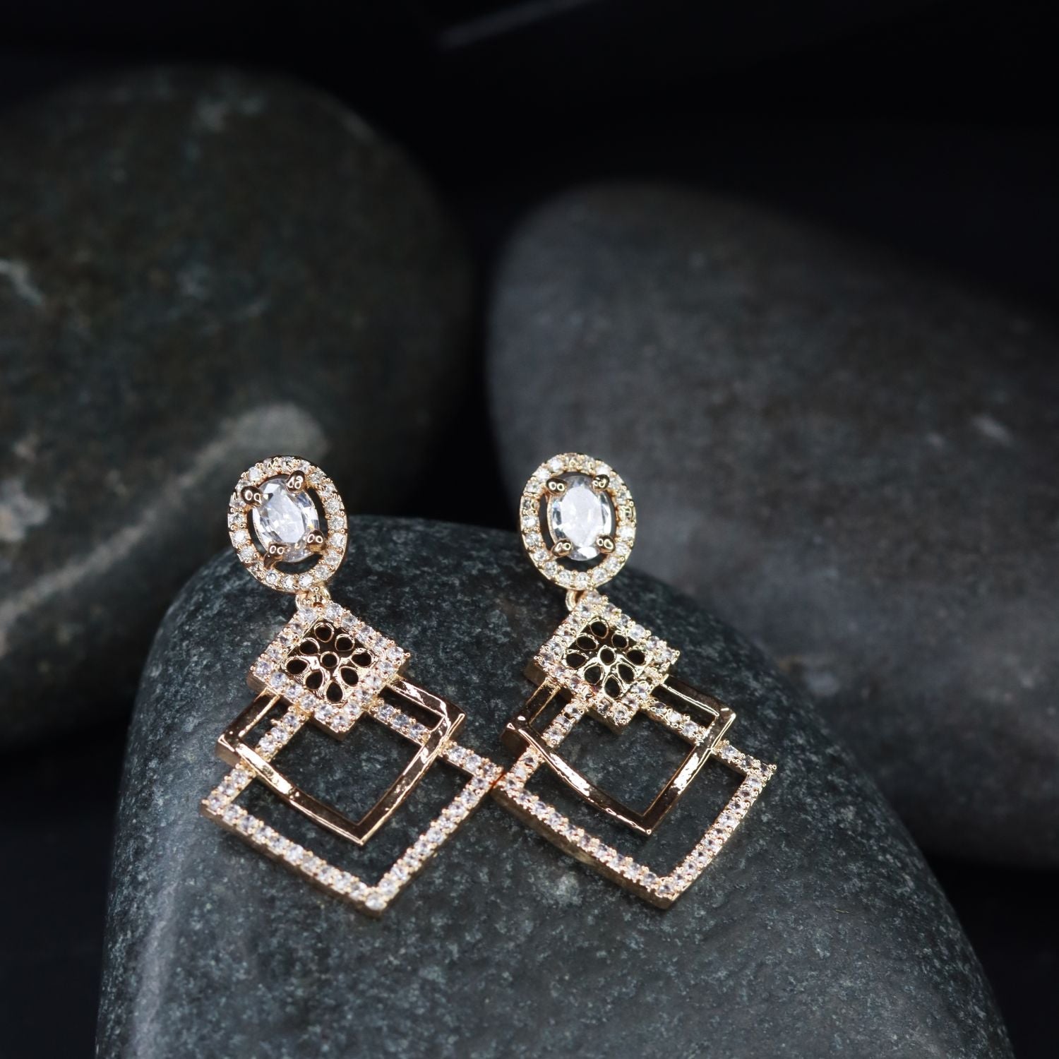 Women's I Jewels Valentine'S Special Rose Gold Plated & White Ad Studded Drop Earrings (E2977) - I Jewels