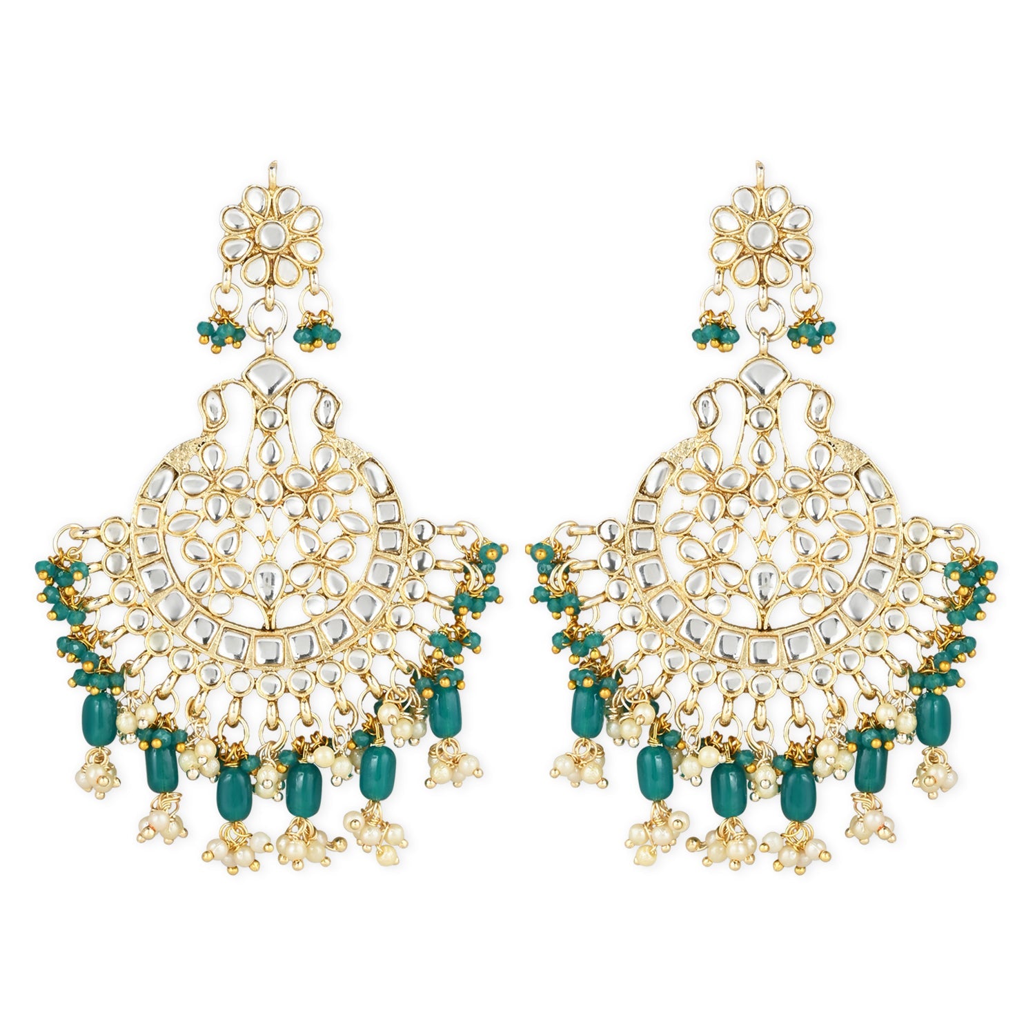 Women's 18K Gold Plated Traditional Handcrafted Pearl Kundan Beaded Earrings (E3013G) - I Jewels