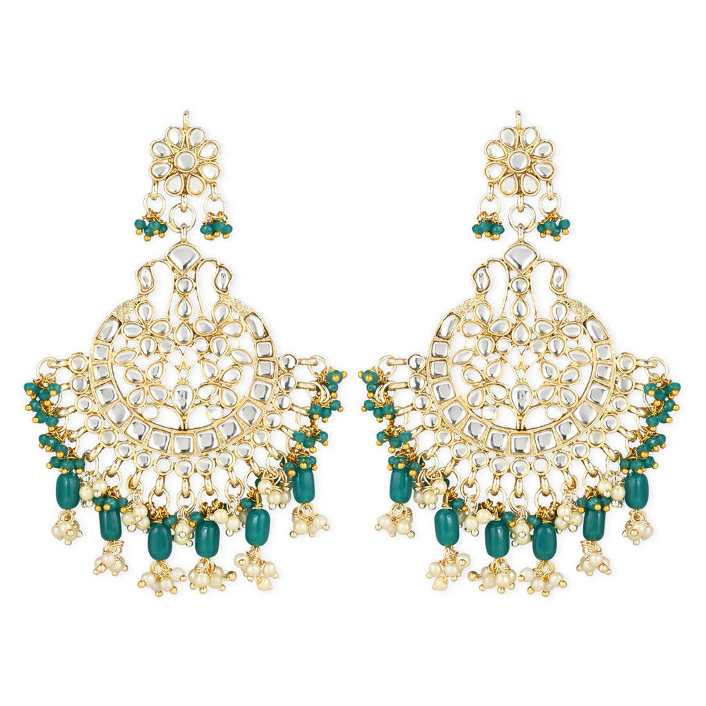 Women's 18K Gold Plated Traditional Handcrafted Pearl Kundan Beaded Earrings (E3013G)