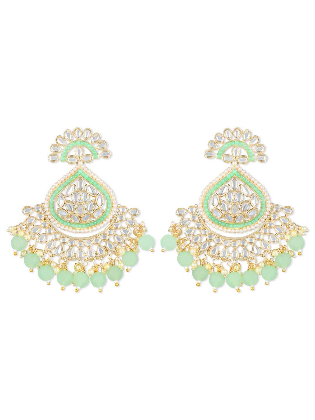Women's 18K Gold Plated Traditional Handcrafted Pearl Kundan Beaded Earrings (E3015Min) - I Jewels