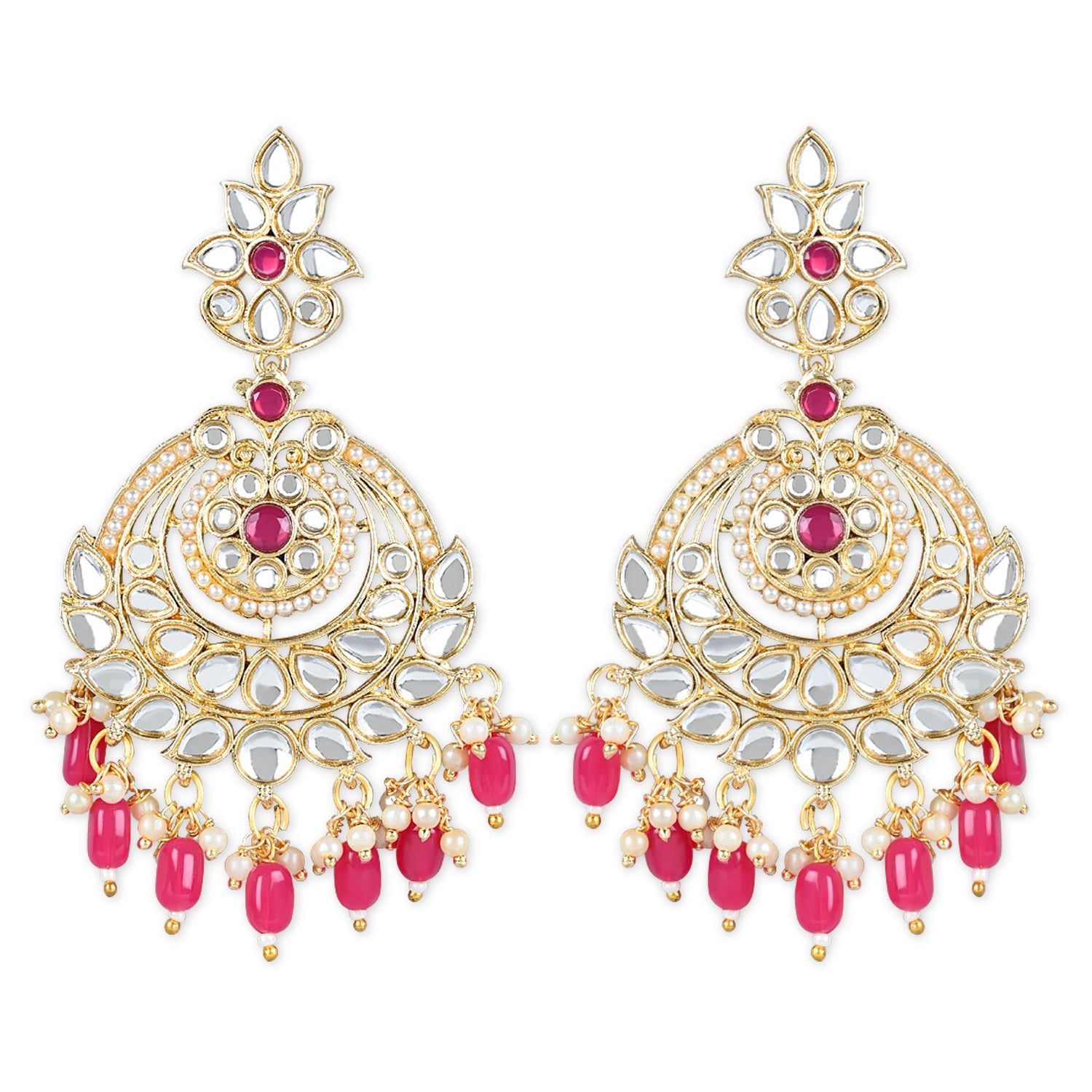 Women's 18K Gold Plated Traditional Handcrafted Pearl Kundan Beaded Earrings (E3019Q) - I Jewels