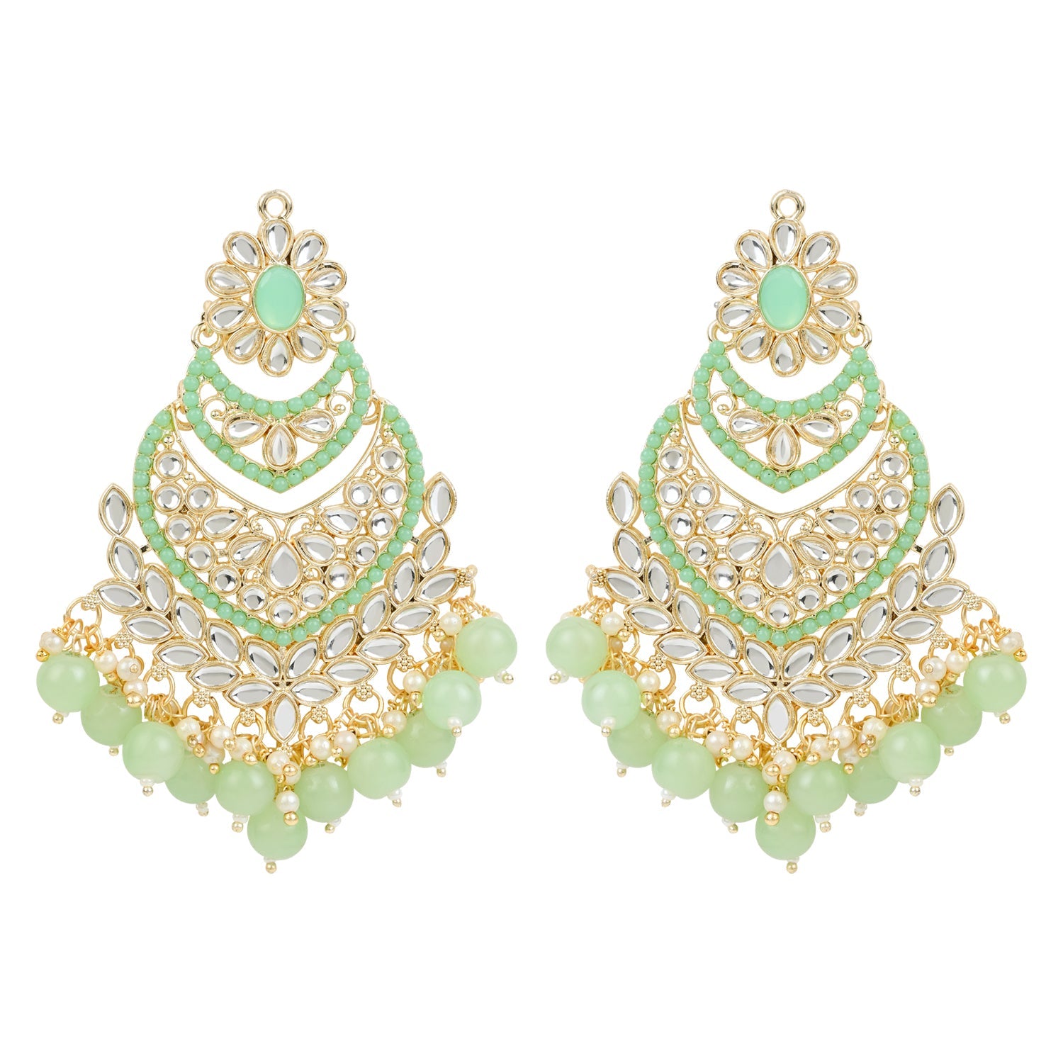 Women's 18K Gold Plated Traditional Handcrafted Pearl Kundan Beaded Chandbali Earrings (E3033Min) - I Jewels