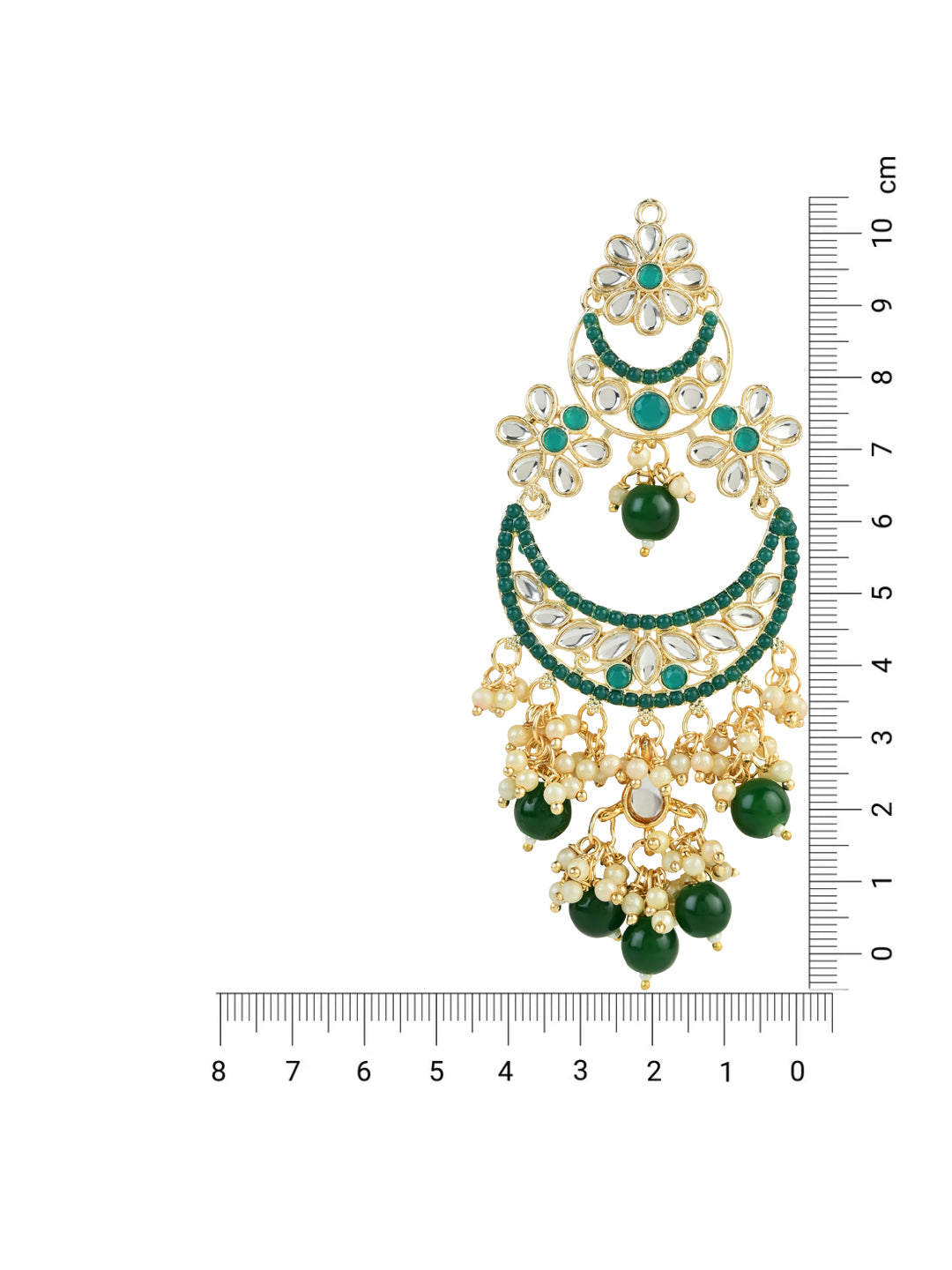 Women's 18K Gold Plated Traditional Handcrafted Pearl Kundan Beaded Chandbali Earrings (E3054G) - I Jewels