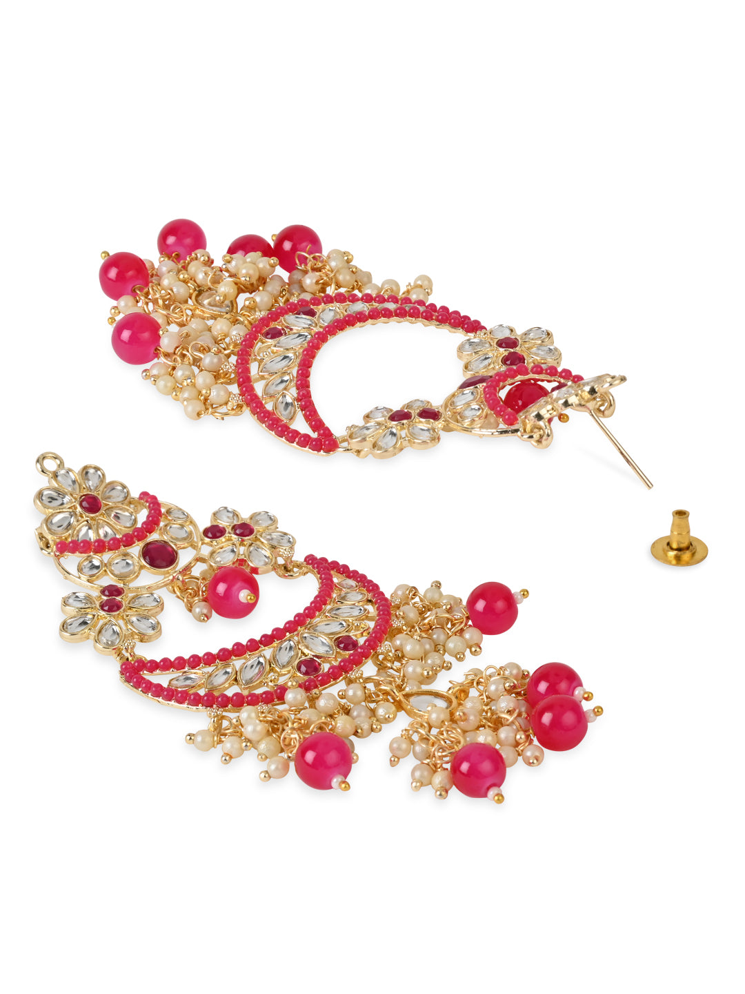 Women's 18K Gold Plated Traditional Handcrafted Pearl Kundan Beaded Chandbali Earrings (E3054Q) - I Jewels