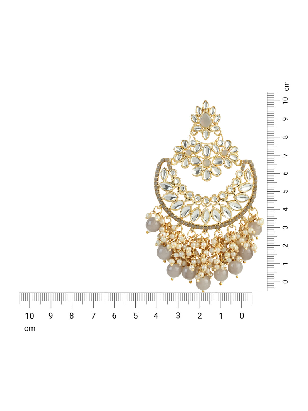 Women's 18K Gold Plated Traditional Pearl Kundan Beaded Chandbali Earrings (E3056Gr) - I Jewels