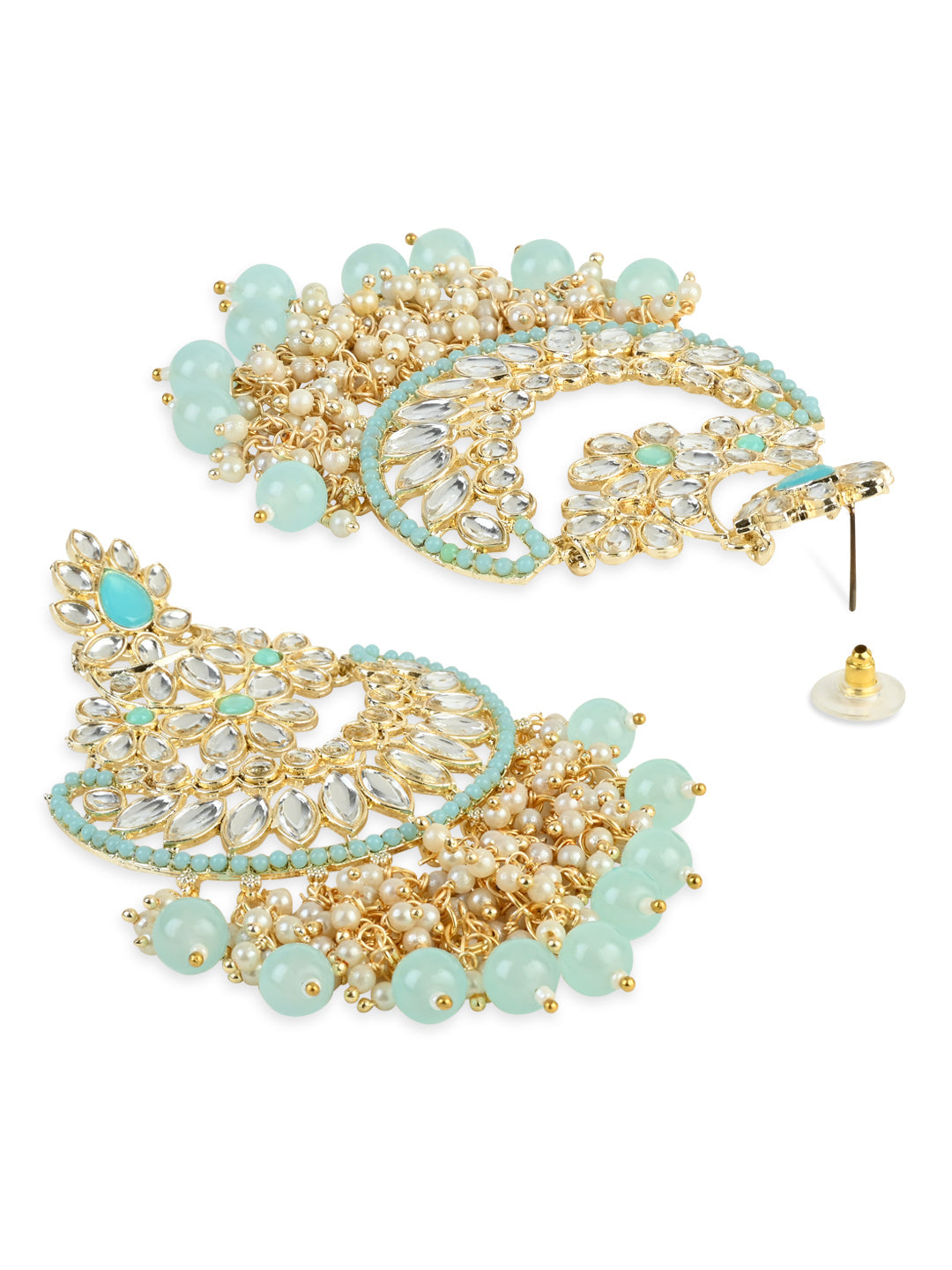 Women's 18K Gold Plated Traditional Pearl Kundan Beaded Chandbali Earrings (E3056Sb) - I Jewels