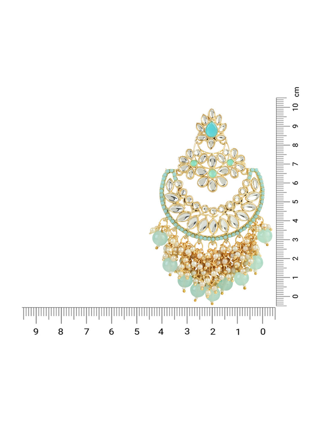 Women's 18K Gold Plated Traditional Pearl Kundan Beaded Chandbali Earrings (E3056Sb) - I Jewels