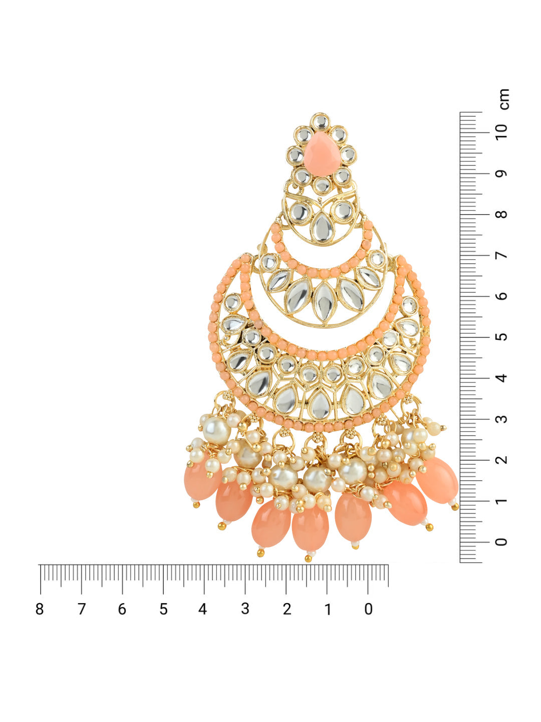 Women's 18K Gold Plated Traditional Handcrafted Pearl Kundan Beaded Chandbali Earrings (E3057Pe) - I Jewels