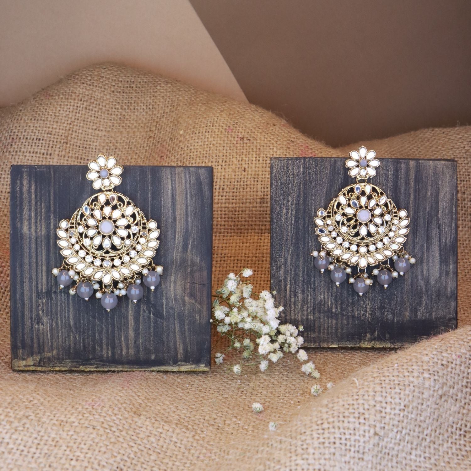 Women's 18K Gold Plated Traditional Meenakari Kundan & Stone Studded Chandbali Earrings (E3059Gr) - I Jewels