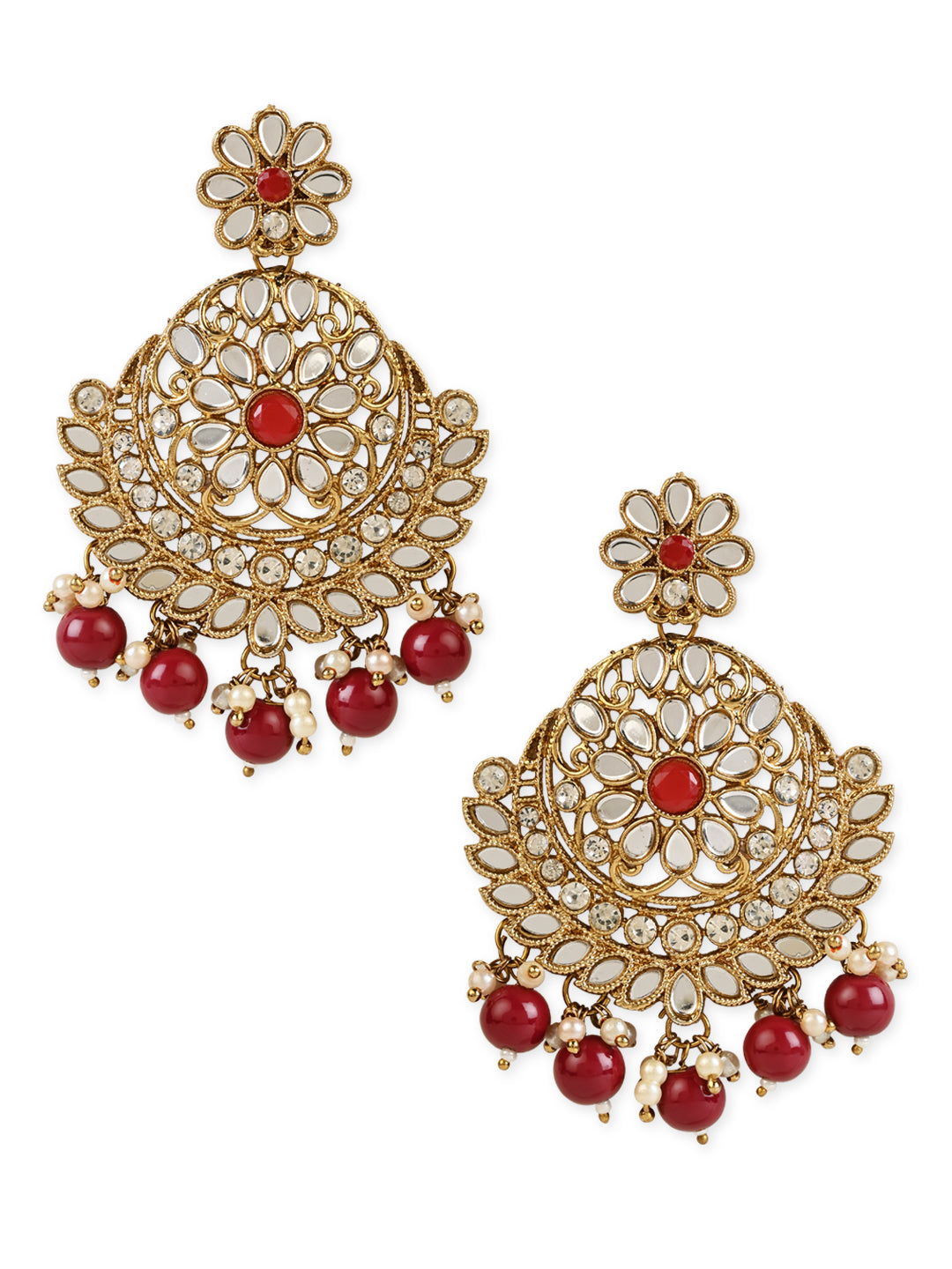 Women's 18K Gold Plated Traditional Meenakari Kundan & Stone Studded Chandbali Earrings (E3059M) - I Jewels