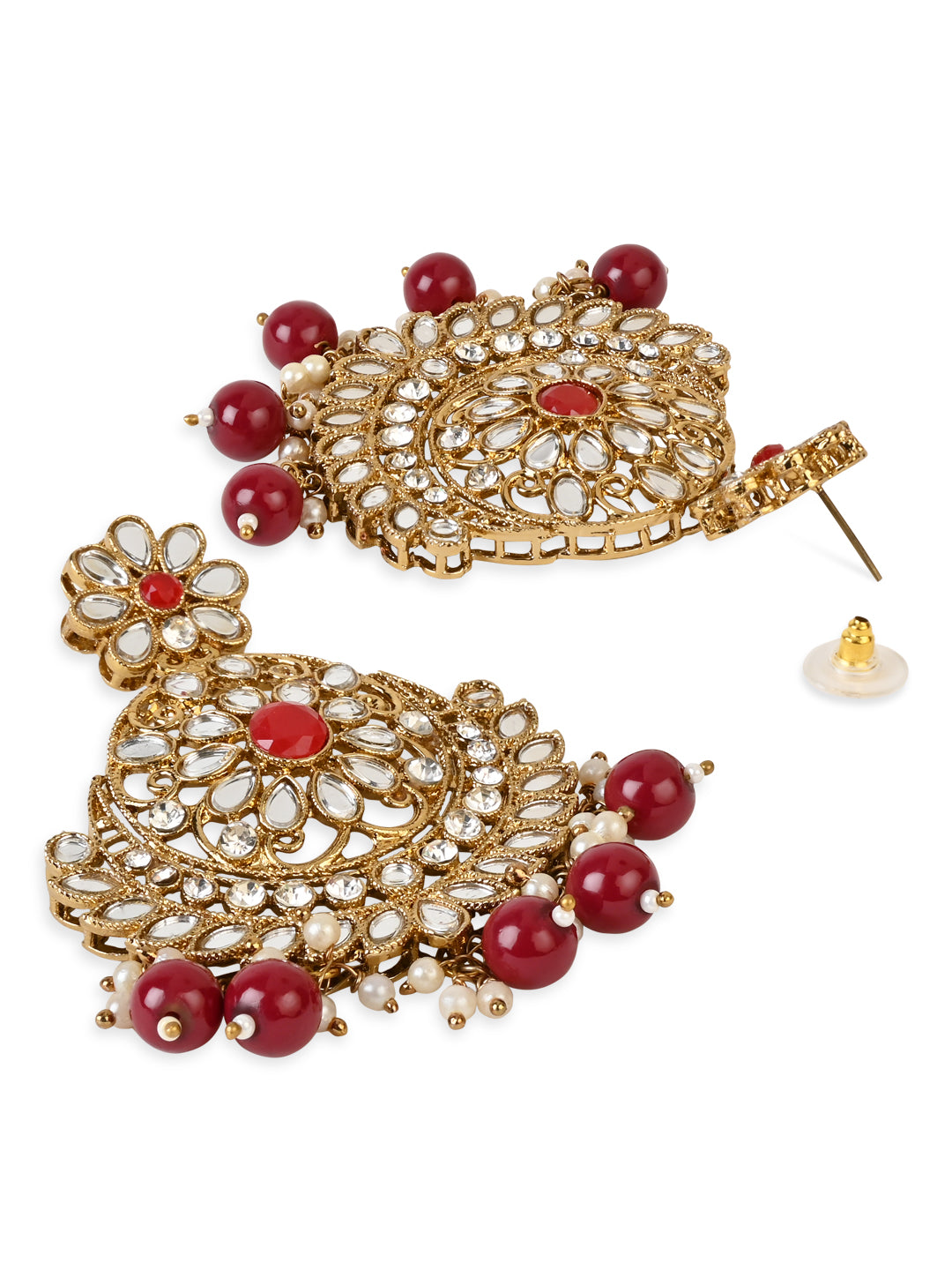 Women's 18K Gold Plated Traditional Meenakari Kundan & Stone Studded Chandbali Earrings (E3059M) - I Jewels