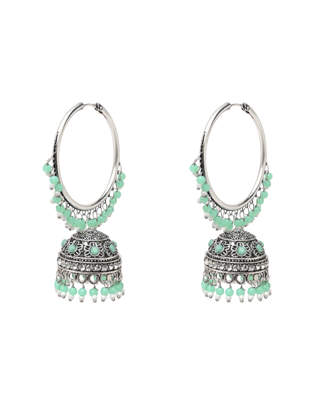 Women's Silver Plated Traditional Handcrafted Mint Pearl Jhumki Earrings (E3060Zmin) - I Jewels