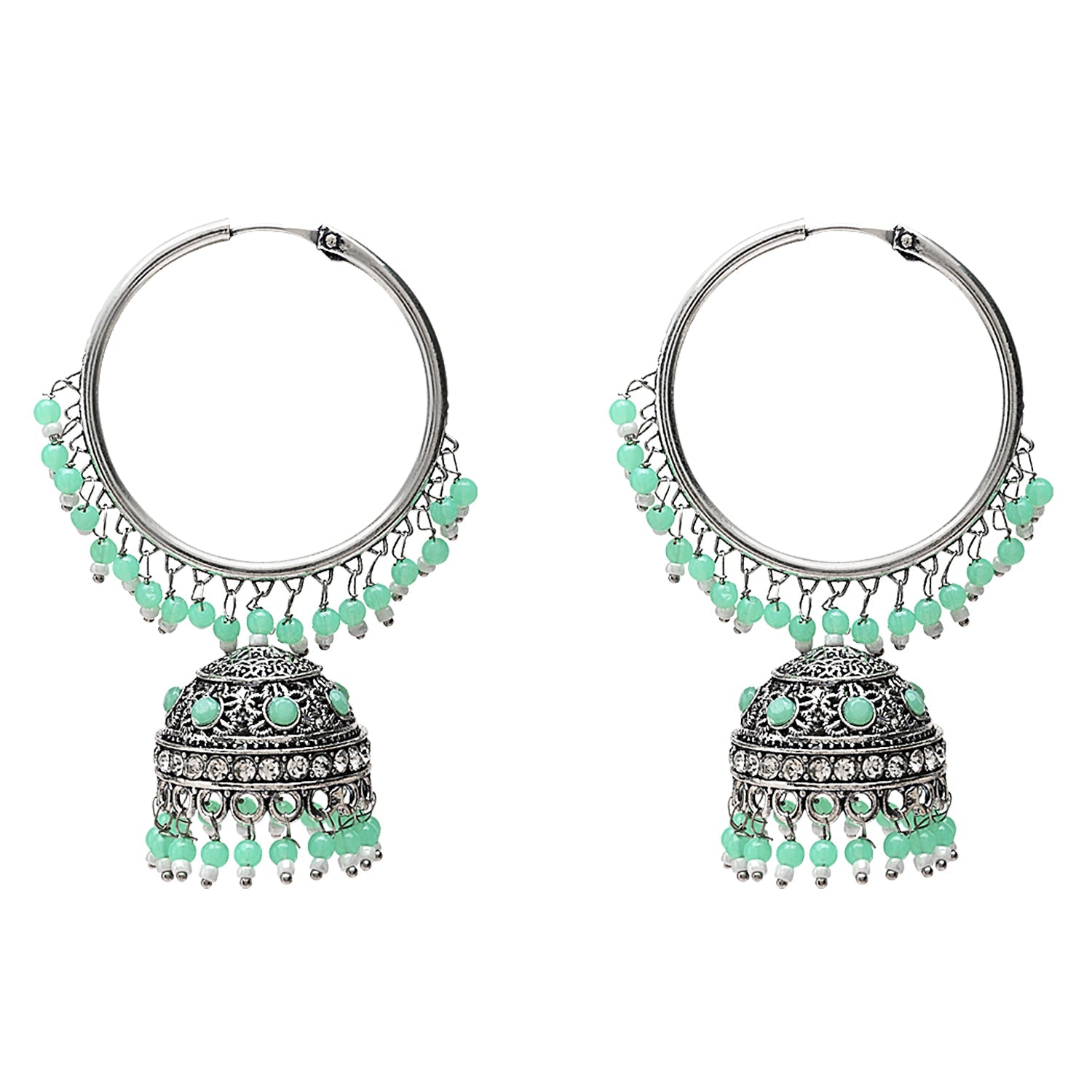 Women's Silver Plated Traditional Handcrafted Mint Pearl Jhumki Earrings (E3060Zmin) - I Jewels