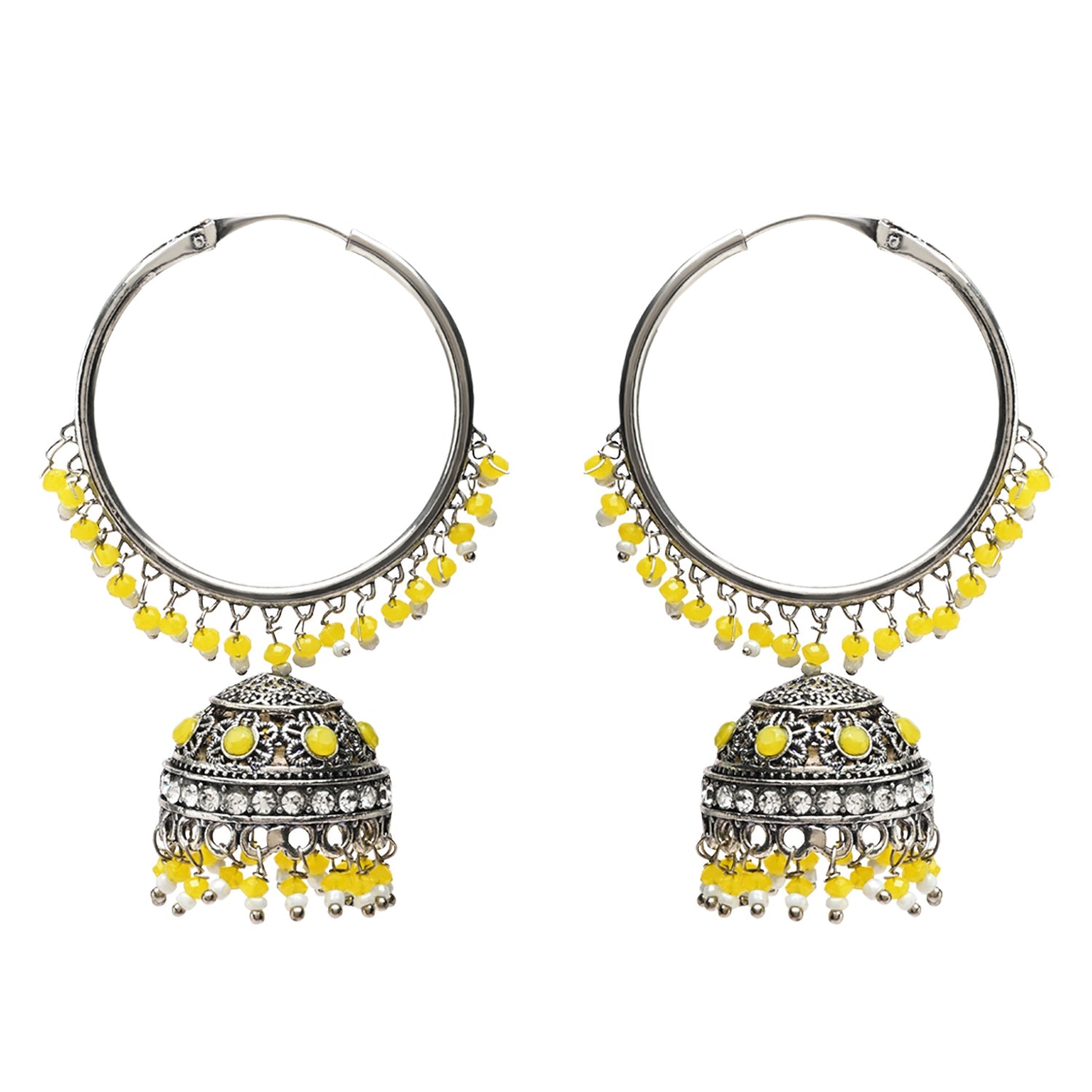 Women's Silver Plated Traditional Handcrafted Yelllow Pearl Jhumki Earrings (E3060Zy) - I Jewels