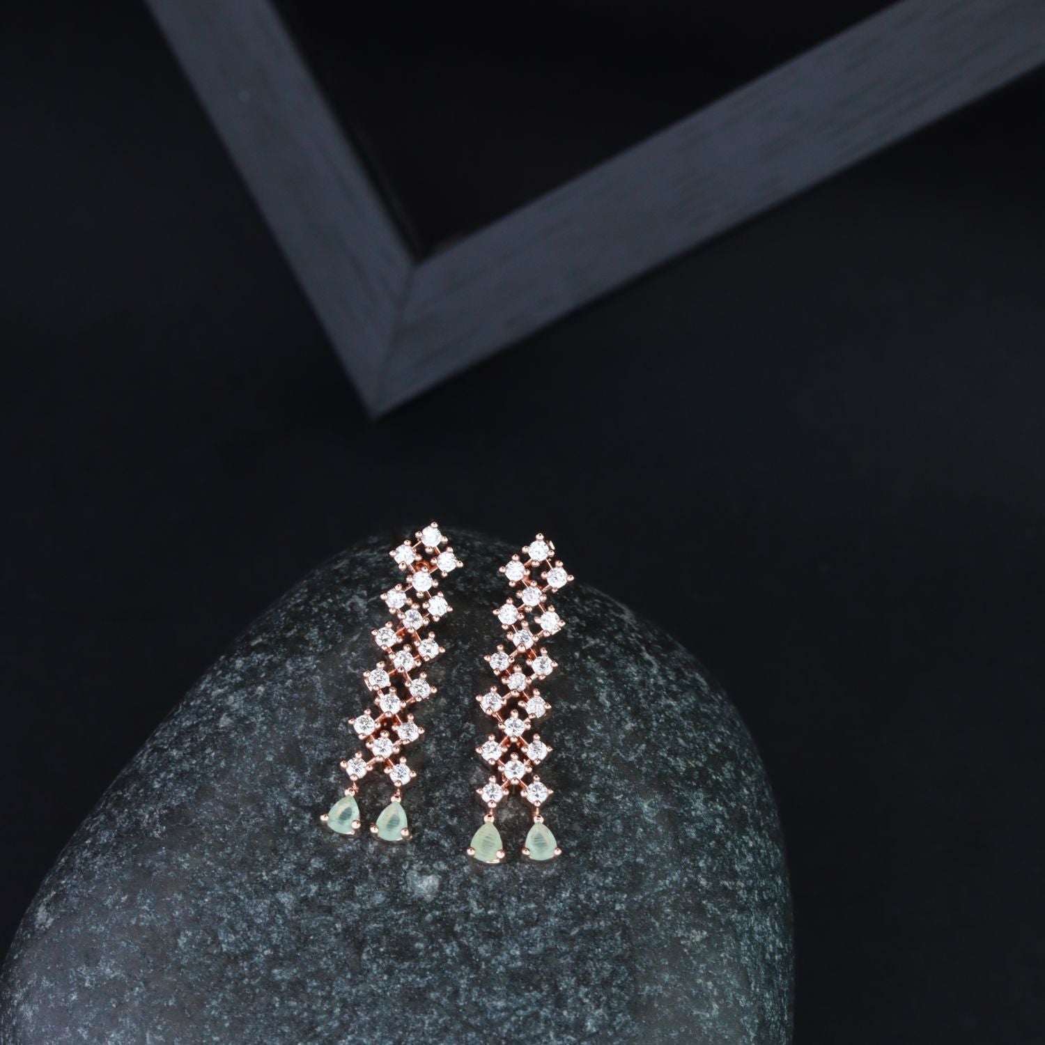 Women's Valentine'S Special Rose Gold Plated Glittering American Diamond Stone Studded Dangle & Drop Earrings (E3065Min) - I Jewels