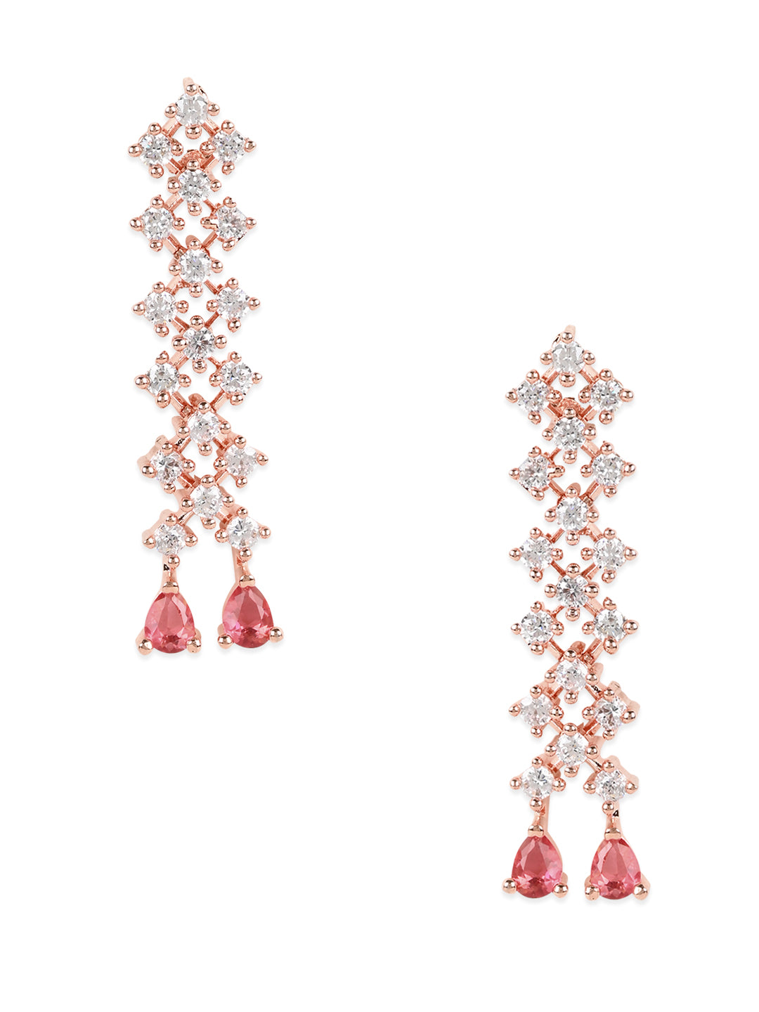 Women's Valentine'S Special Rose Gold Plated Glittering American Diamond Stone Studded Dangle & Drop Earrings (E3065Q) - I Jewels