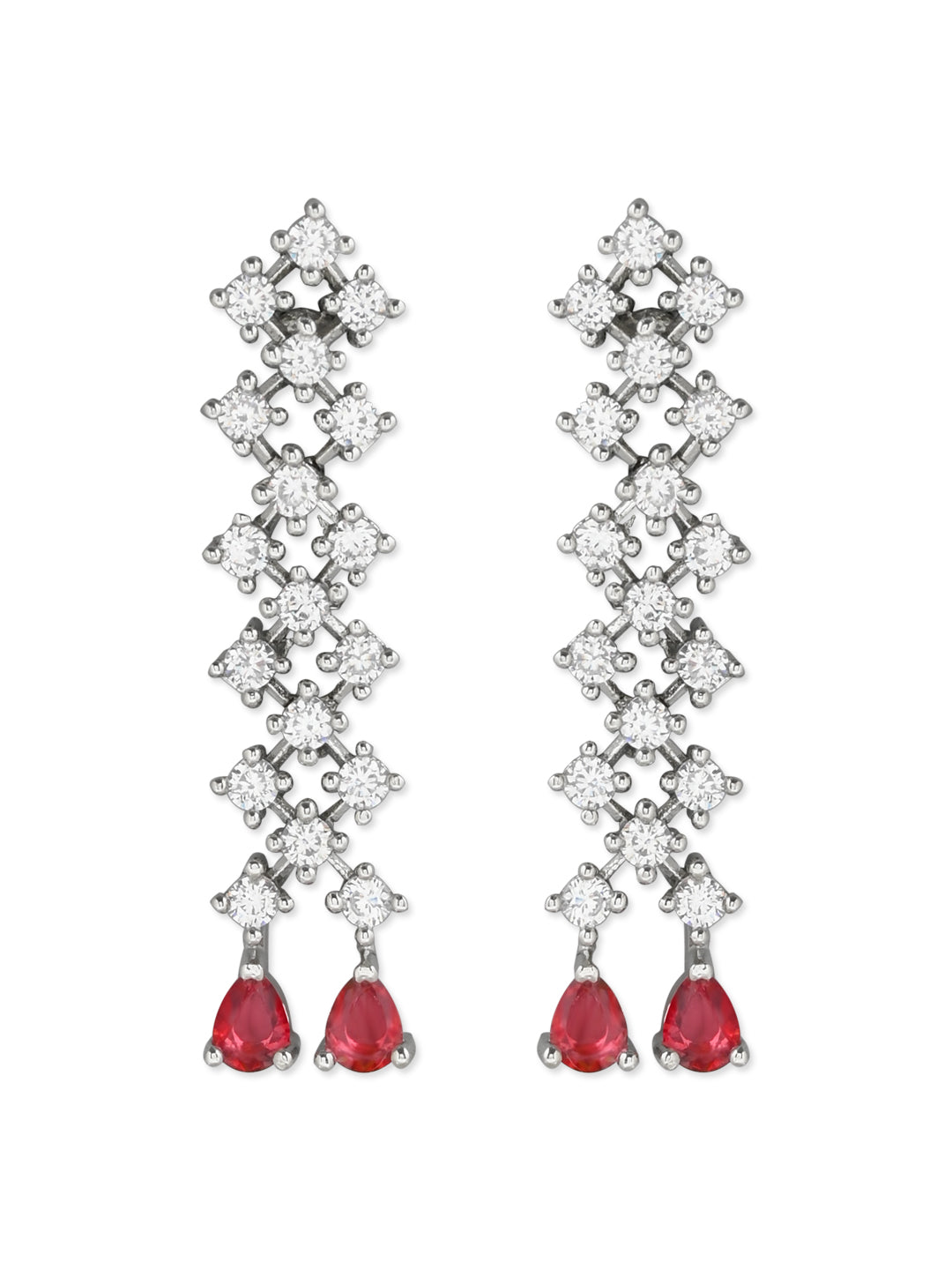 Women's Valentine'S Special Silver Plated Glittering Crystal Pink Ad Stone Dangle & Drop Earrings (E3065Zq) - I Jewels