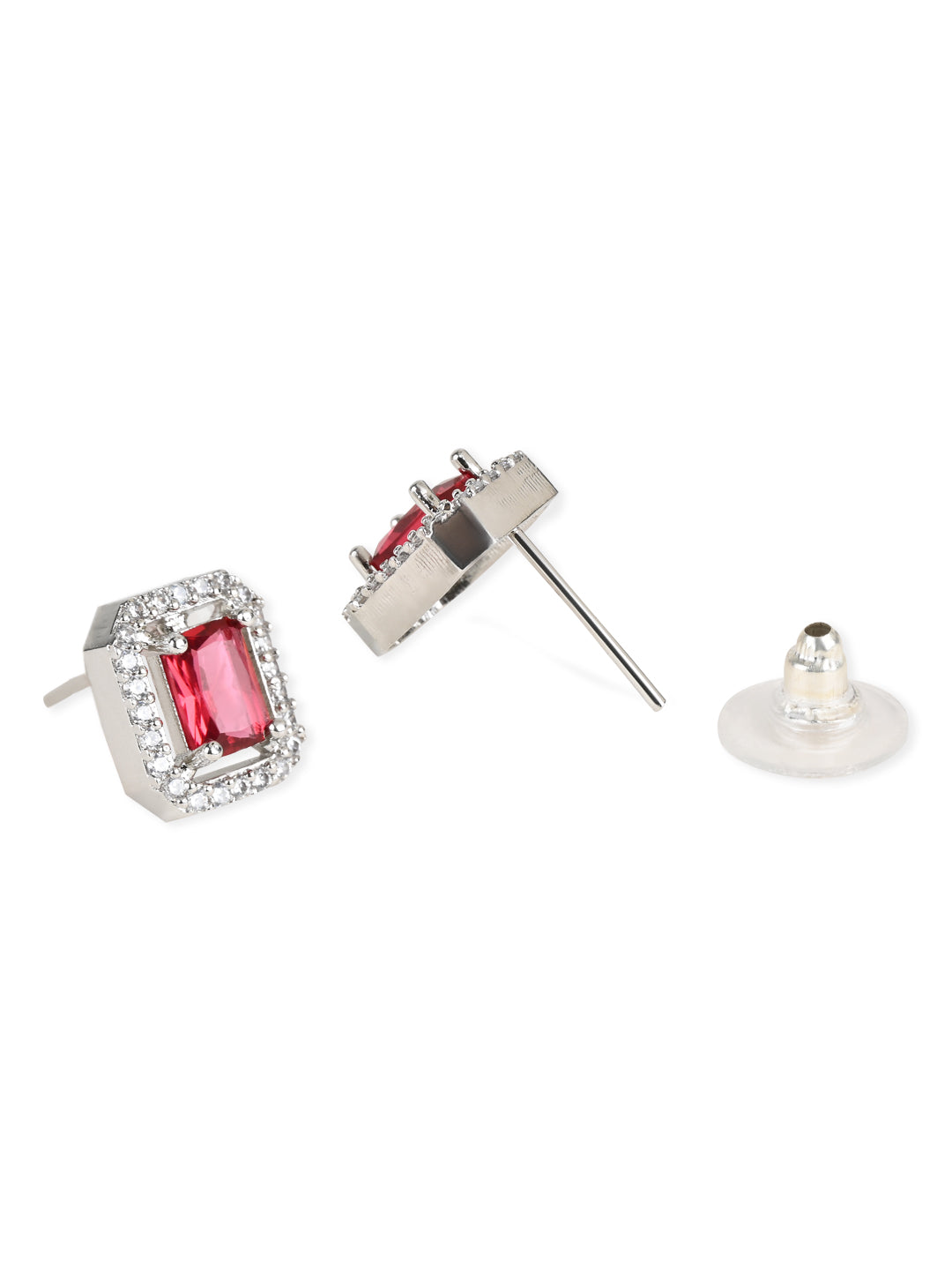 Women's Valentine'S Special 18K Silver Plated Red Cz & American Diamond Beautiful Studs Earrings  (E3066Zr) - I Jewels