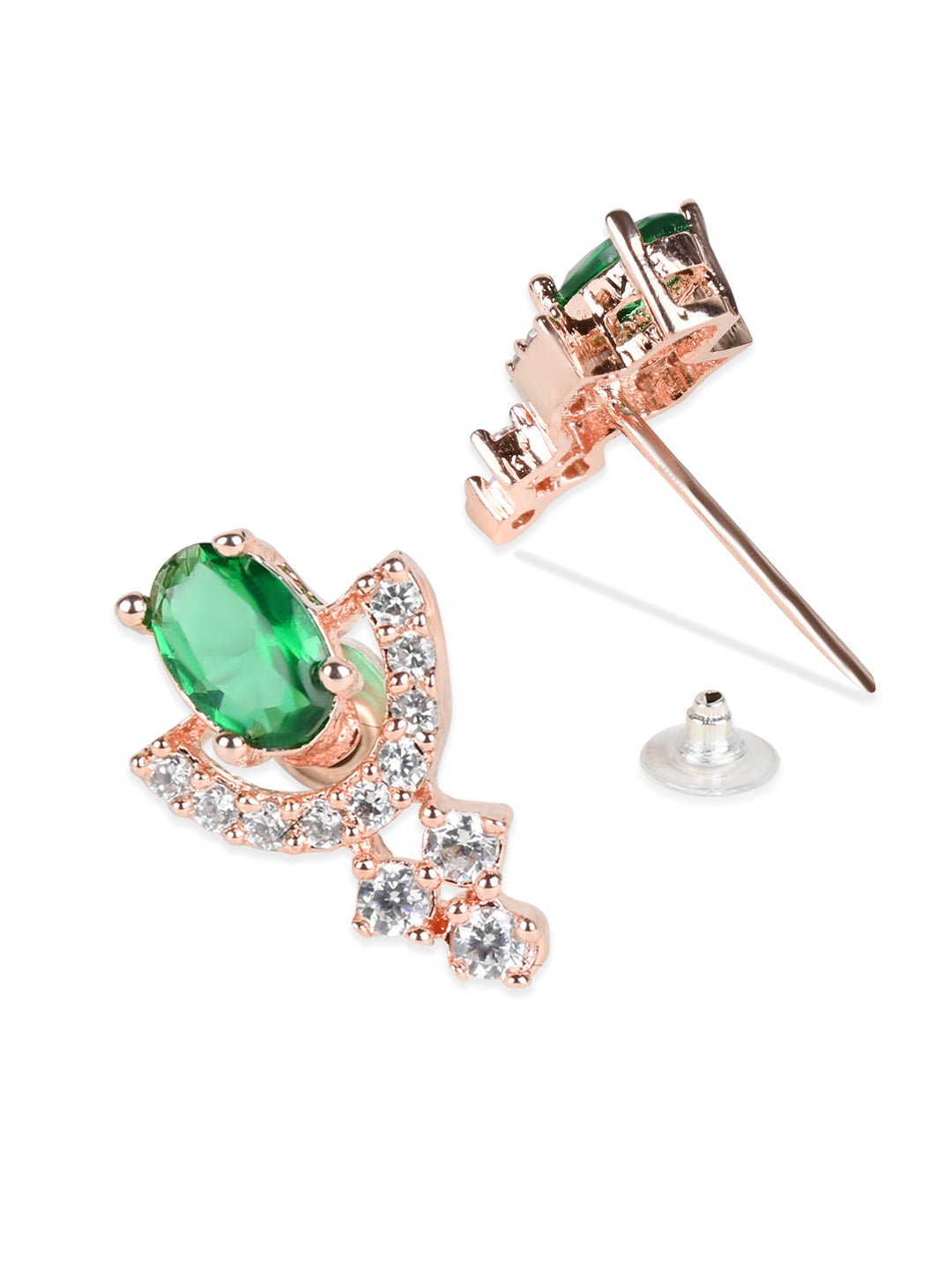 Women's Valentine'S Special 18K Rose Gold Plated Green Cz & American Diamond Beautiful Studs Earrings (E3068G) - I Jewels