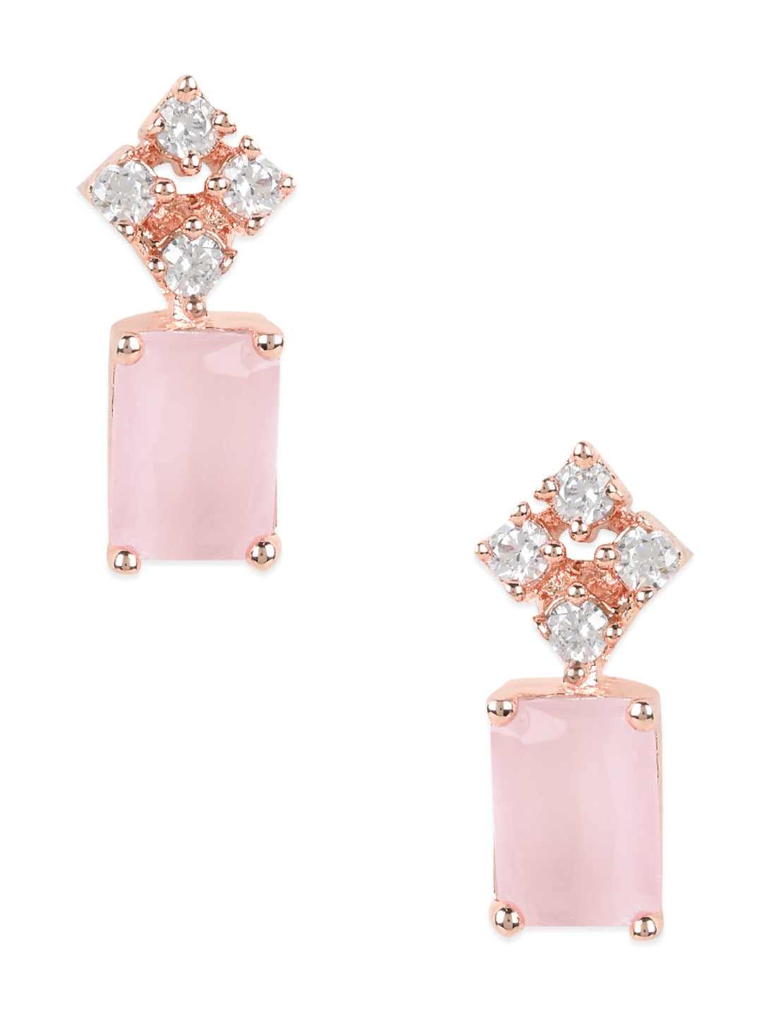 Women's Valentine'S Special 18K Rose Gold Plated Pink Cz & American Diamond Beautiful Studs Earrings (E3069Pi) - I Jewels