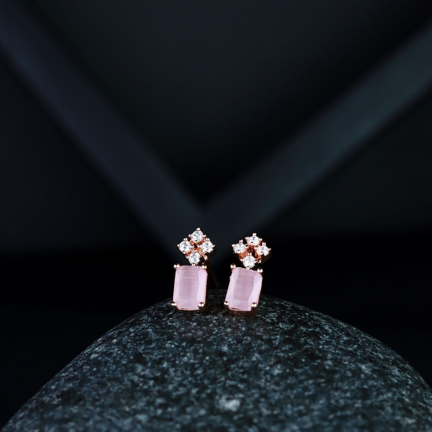 Women's Valentine'S Special 18K Rose Gold Plated Pink Cz & American Diamond Beautiful Studs Earrings (E3069Pi) - I Jewels