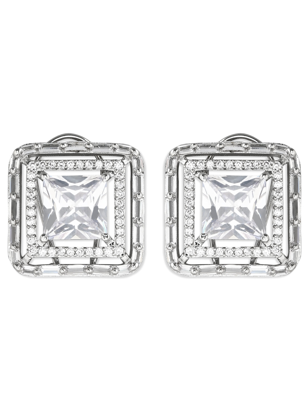 Women's Silver Plated Glittering Crystal Ad Stone Studs Earrings (E3071Zg) - I Jewels