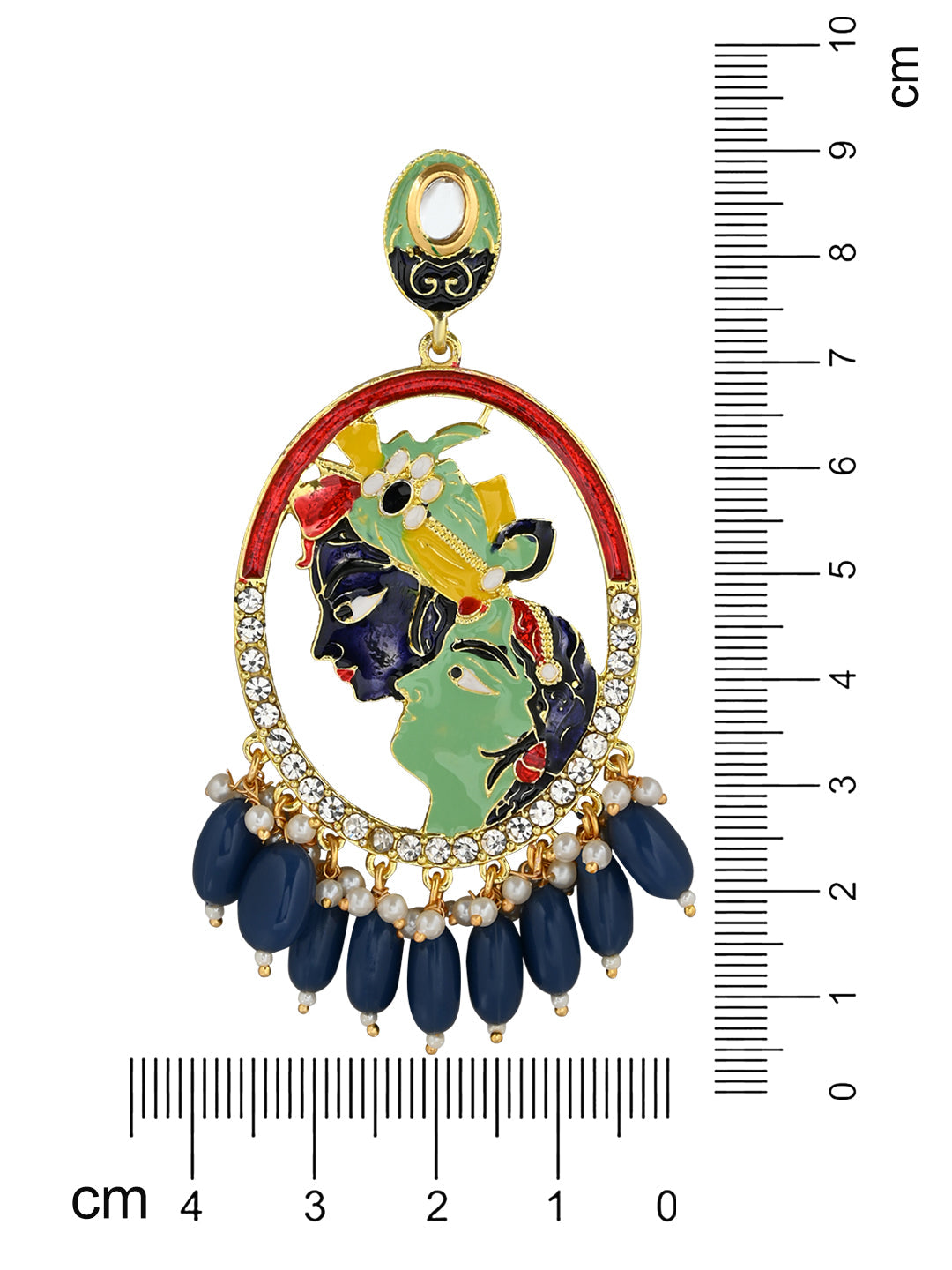 Women's 18K Gold Plated Traditional Meenakari Temple Radha Krishna Jhumka Earrings (E3075Bl) - I Jewels