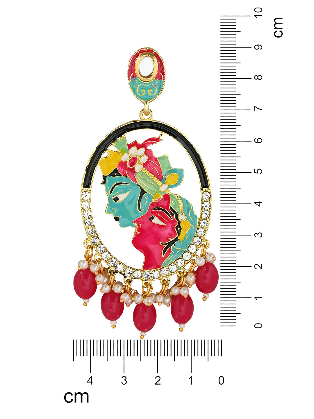 Women's 18K Gold Plated Traditional Meenakari Temple Radha Krishna Jhumka Earrings (E3075Q) - I Jewels