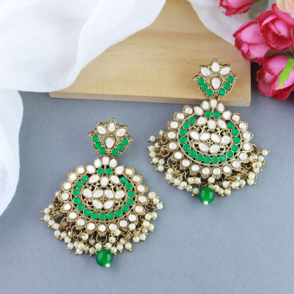 Women's 18K Gold Plated Traditional Kundan & Stone Studded Chandbali Earrings (E3078G)