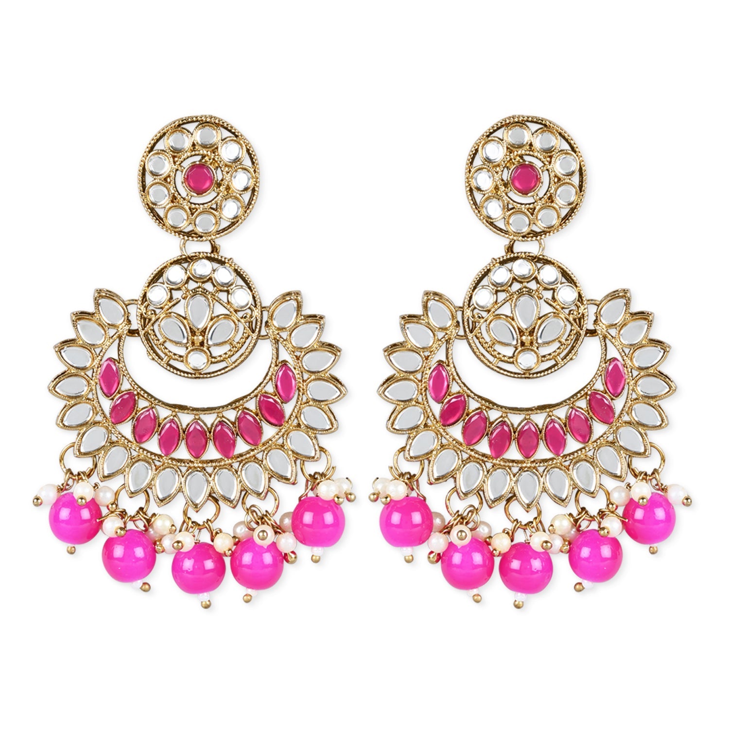 Women's 18K Gold Plated Traditional Kundan & Stone Studded Chandbali Earrings (E3079Q) - I Jewels