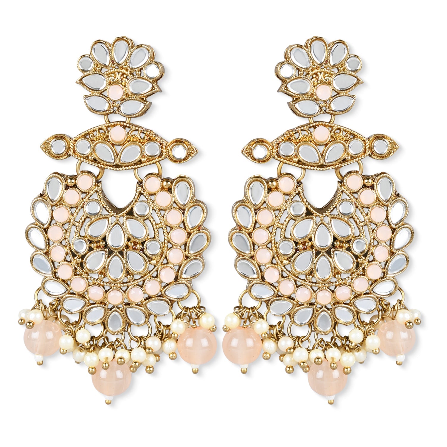 Women's 18K Gold Plated Traditional Kundan & Stone Studded Chandbali Earrings (E3080Pe) - I Jewels