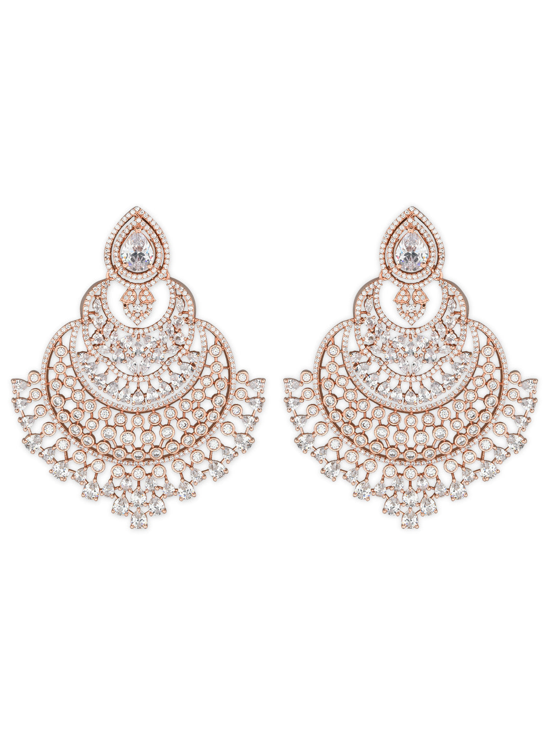 Women's Rosegold Plated Glittering Crystal Ad Stone Studs Earrings (E3071Zg) - I Jewels