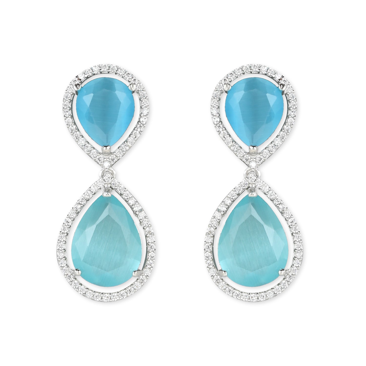Women's 18K Silver Plated Blue Cz & American Diamond Stone Studded Beautiful Earrings - I Jewels