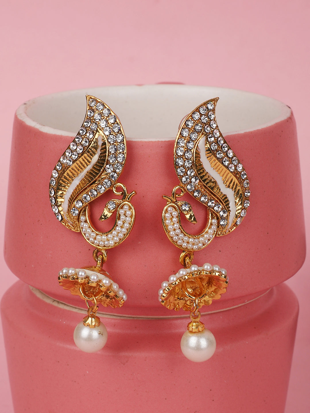 Women's Peacock Shape Gold Tone Stylish Meenakari Jhumka Earring - Anikas Creation