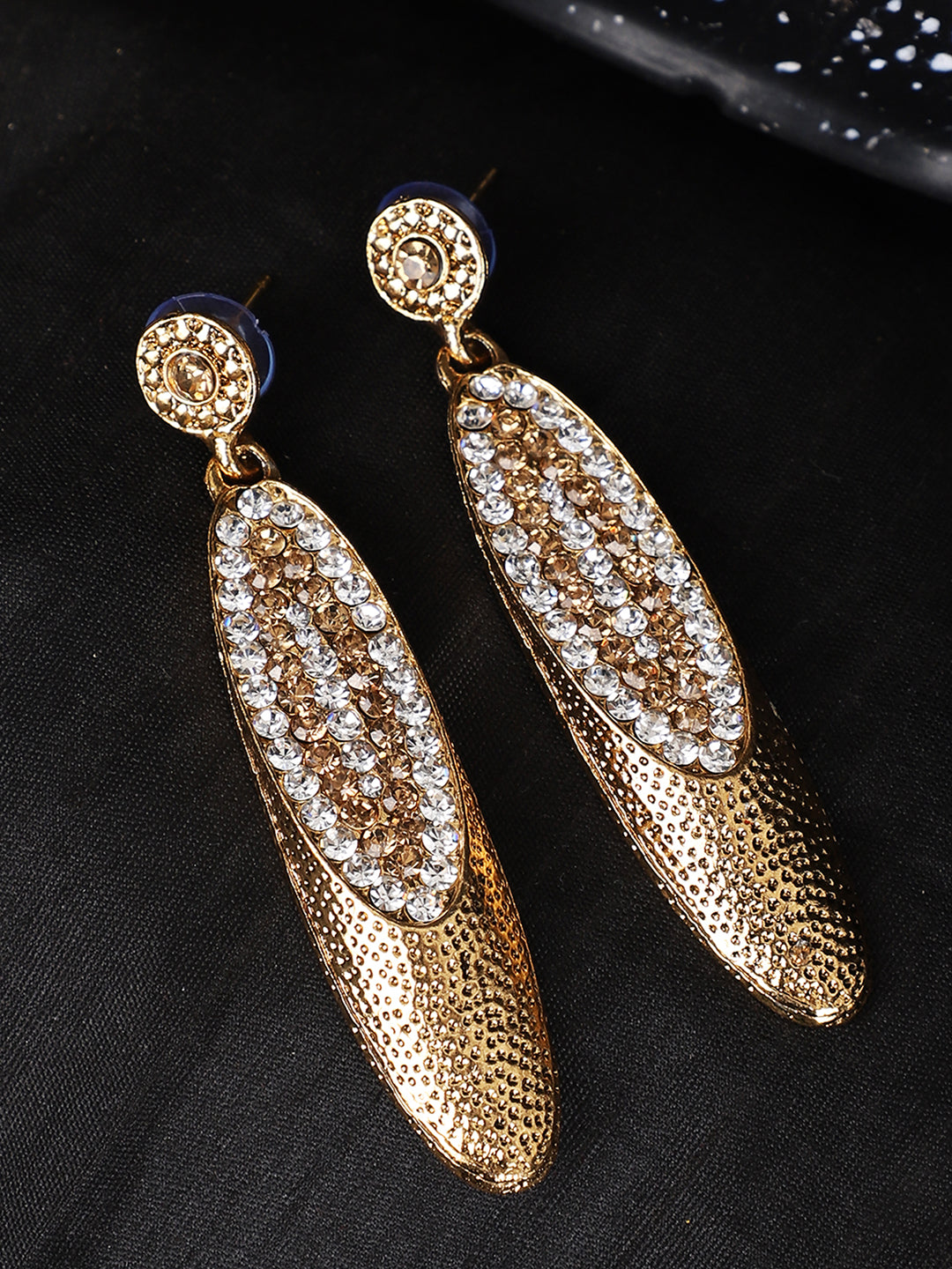 Women's Gold Plated Stone Studded Stylish White & LCT Drop Earring - Anikas Creation